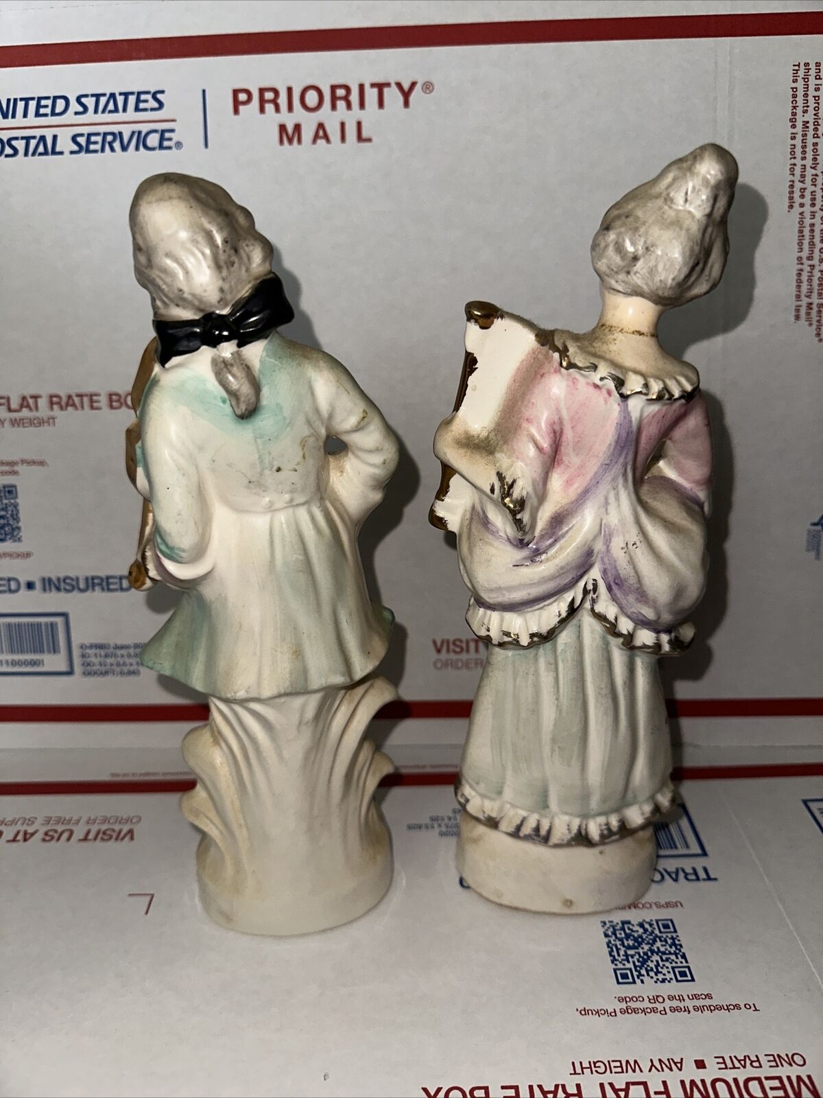 Vintage Pair Couple Figurines 1800's Playing Music Violin Lyre Japan 1036