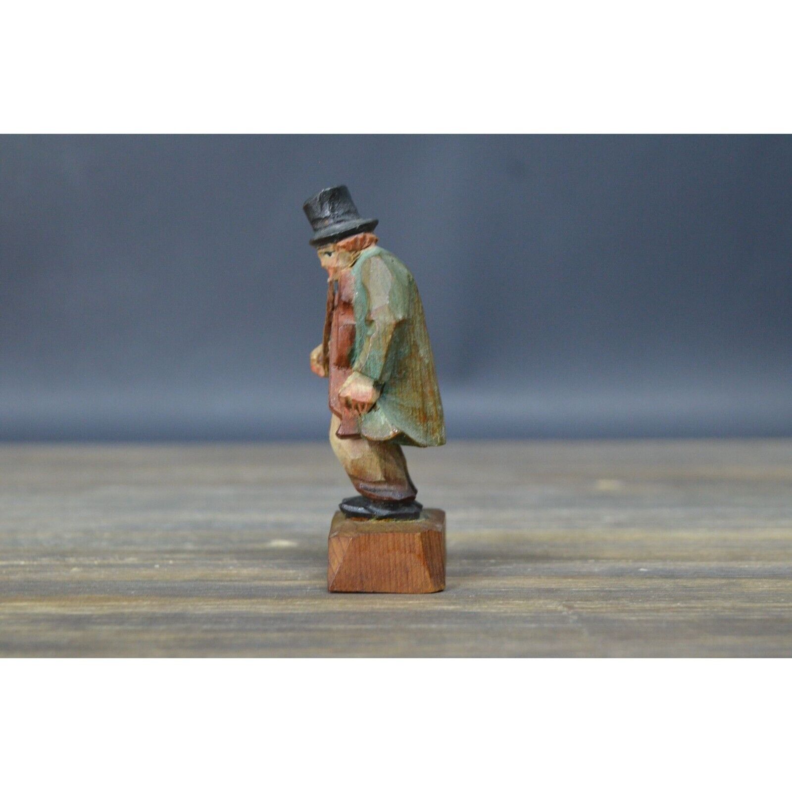 Vintage Carved Wooden Musician Man Playing Violin 1800's Attire Signed