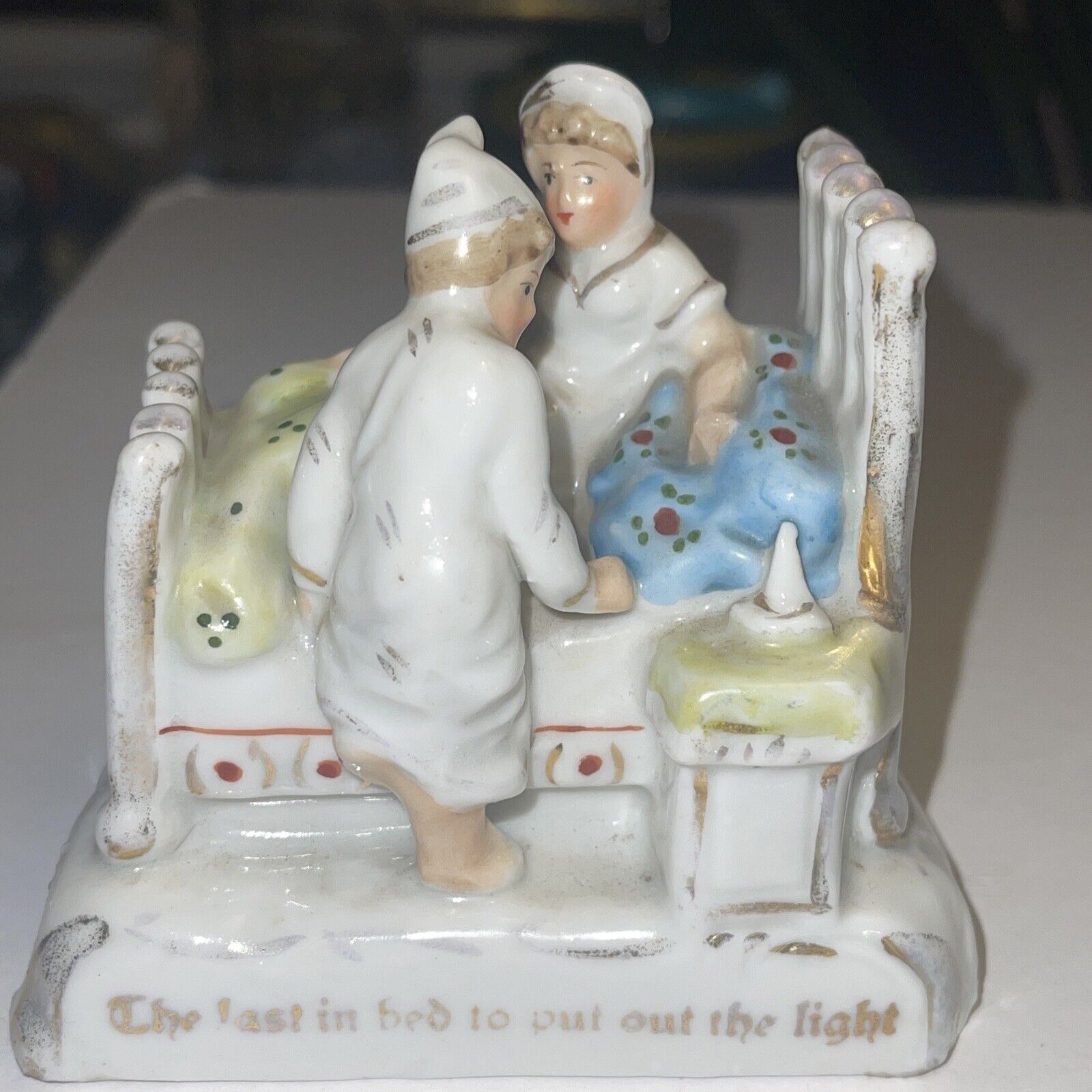 1800's German Victorian fairing porcelain last in bed statue figurine sculpture