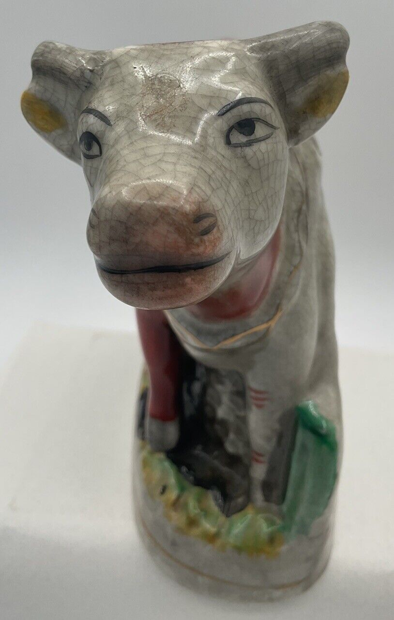 Antique Mid 1800’s Staffordshire Cow Statue One Sided England(10)