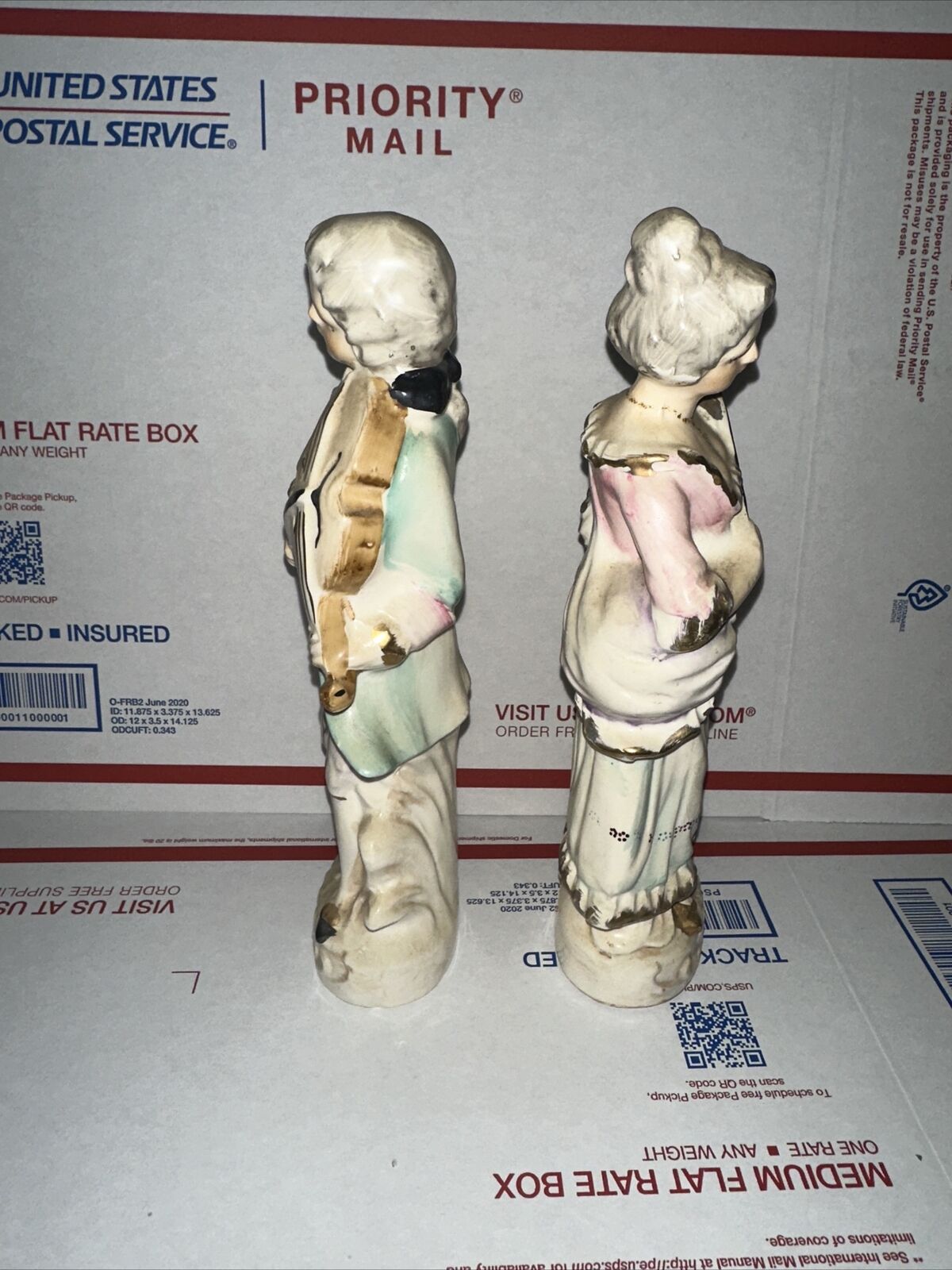 Vintage Pair Couple Figurines 1800's Playing Music Violin Lyre Japan 1036