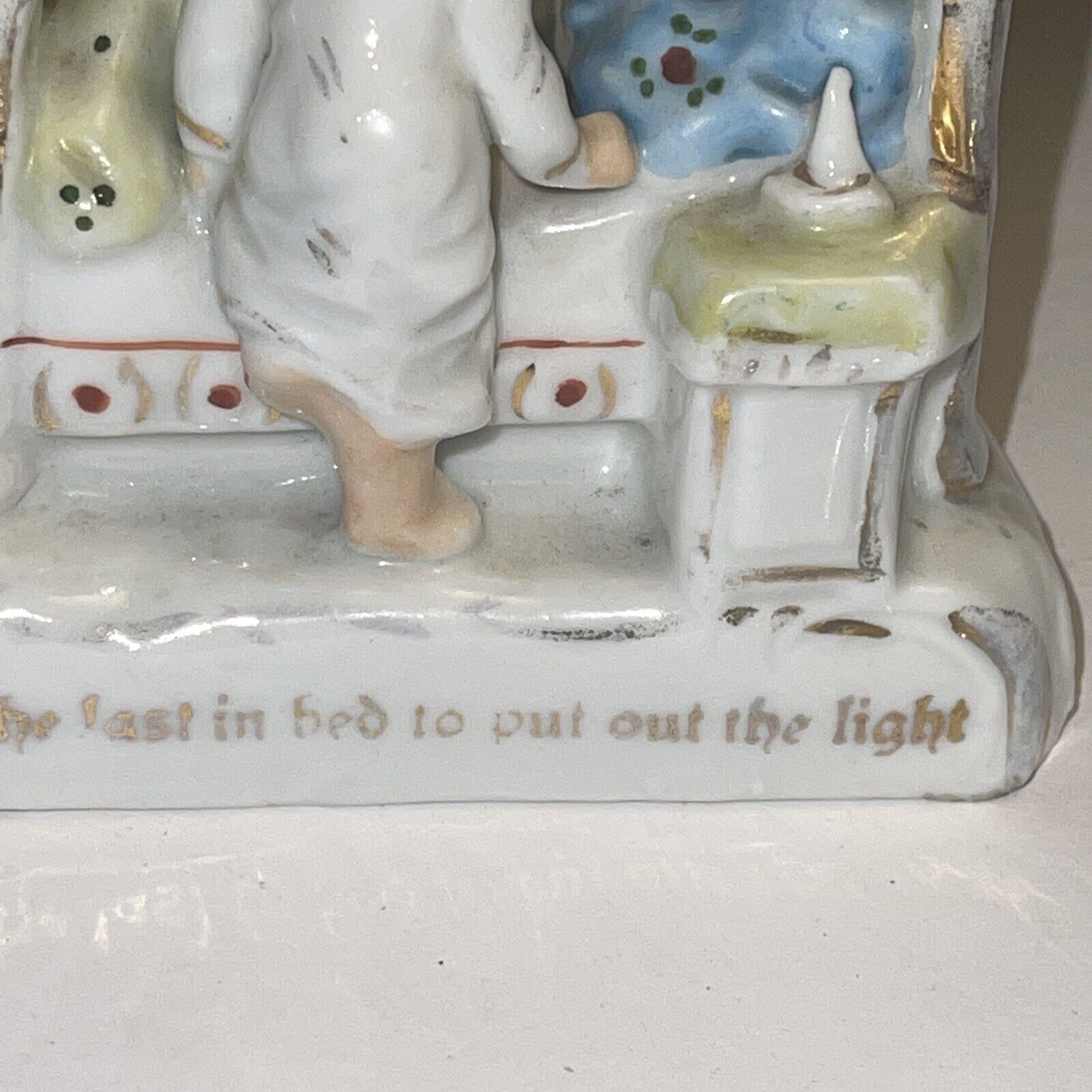 1800's German Victorian fairing porcelain last in bed statue figurine sculpture