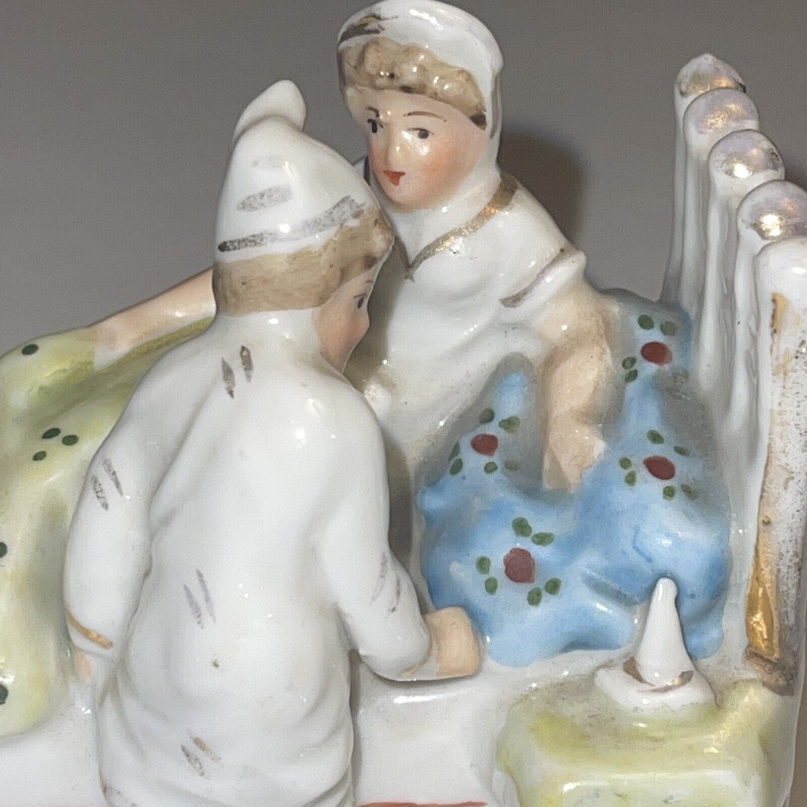 1800's German Victorian fairing porcelain last in bed statue figurine sculpture