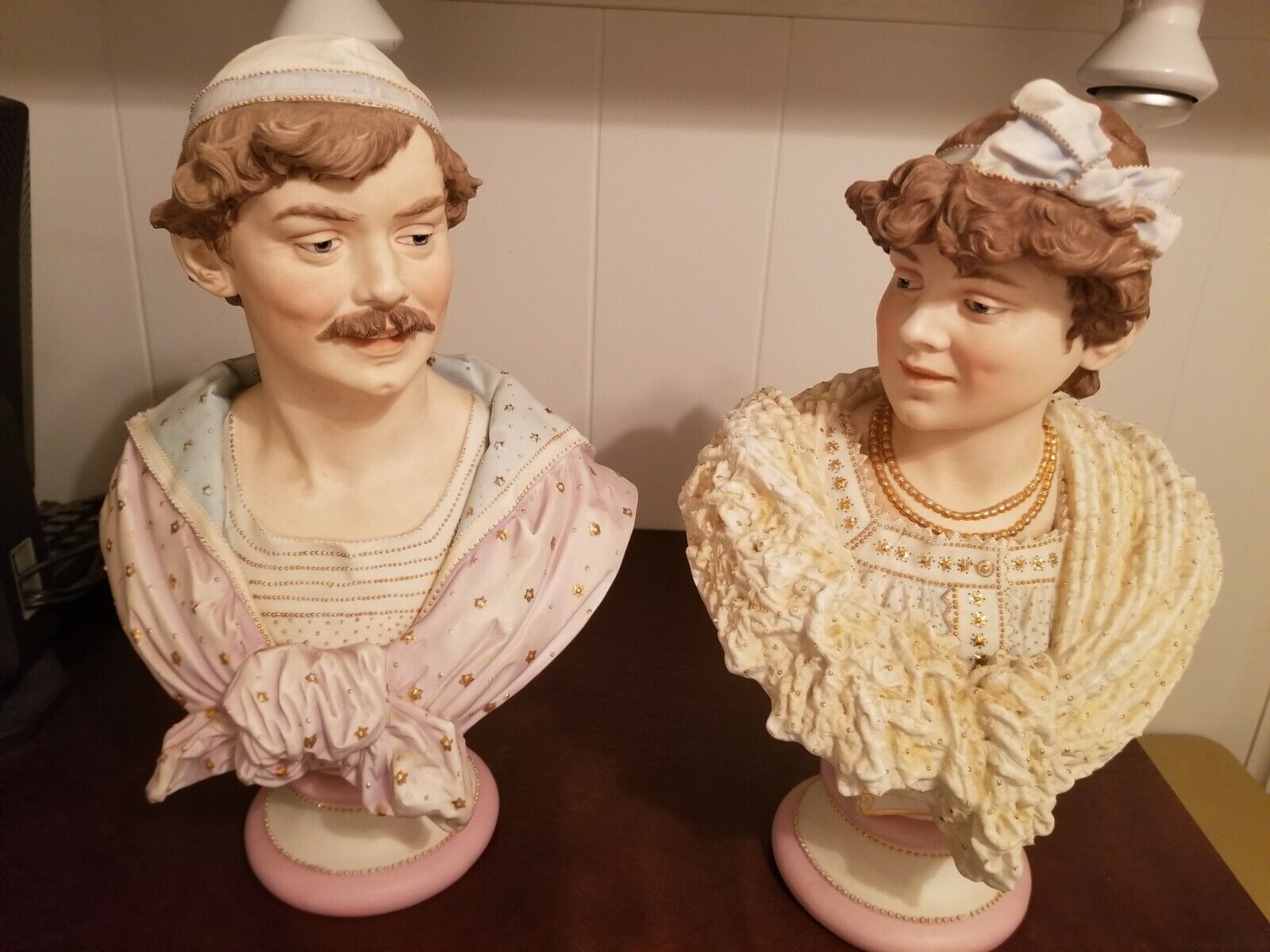 Late 1800's Pair French Bisque Porcelain Busts Sgnd J Suisant 17" t
