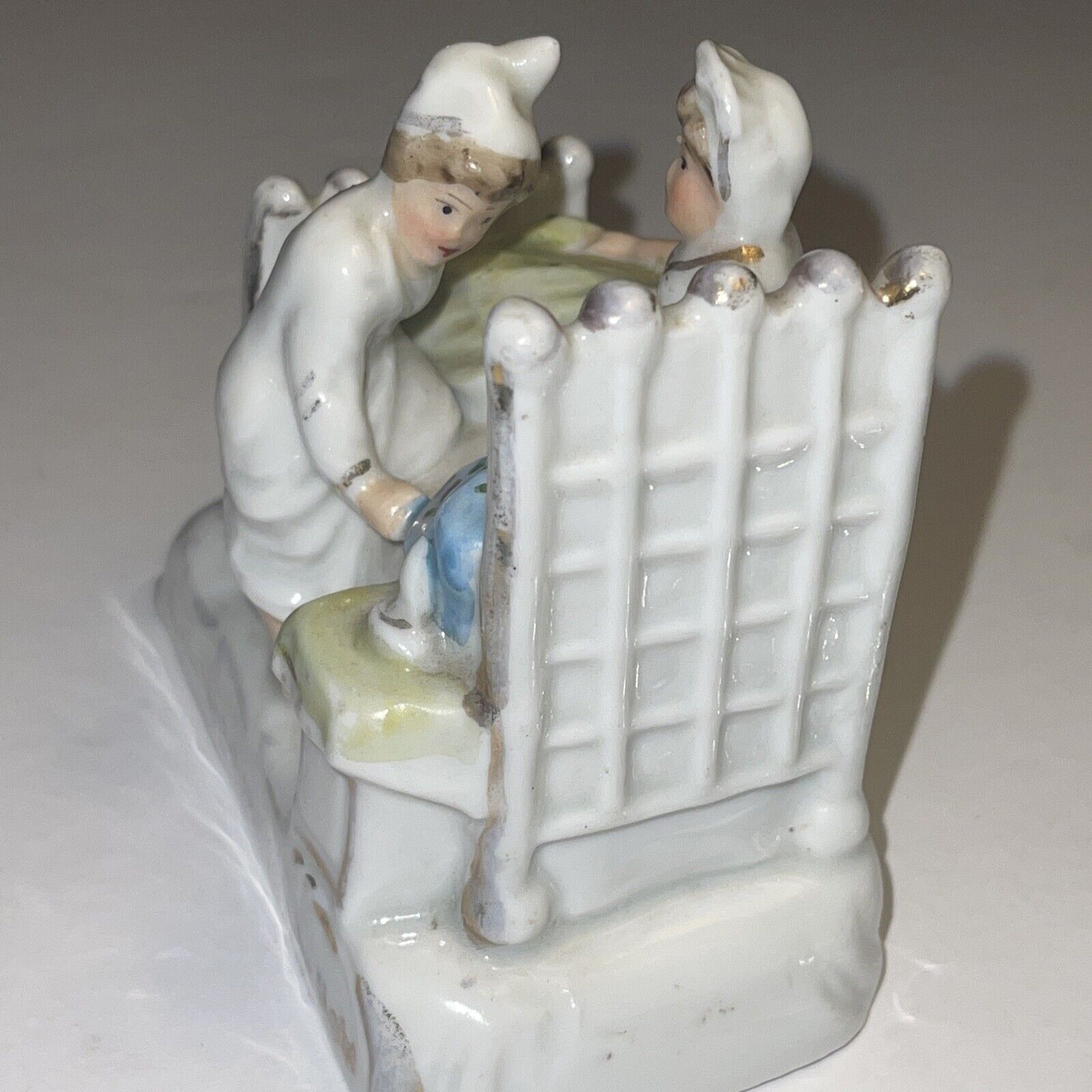 1800's German Victorian fairing porcelain last in bed statue figurine sculpture