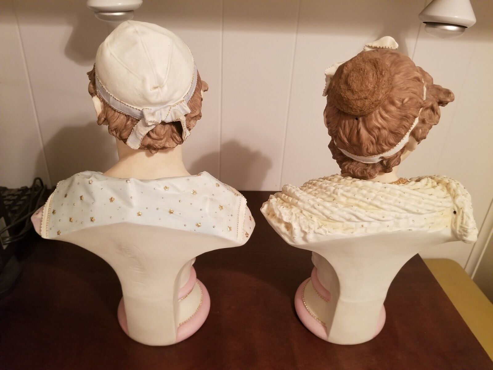 Late 1800's Pair French Bisque Porcelain Busts Sgnd J Suisant 17" t