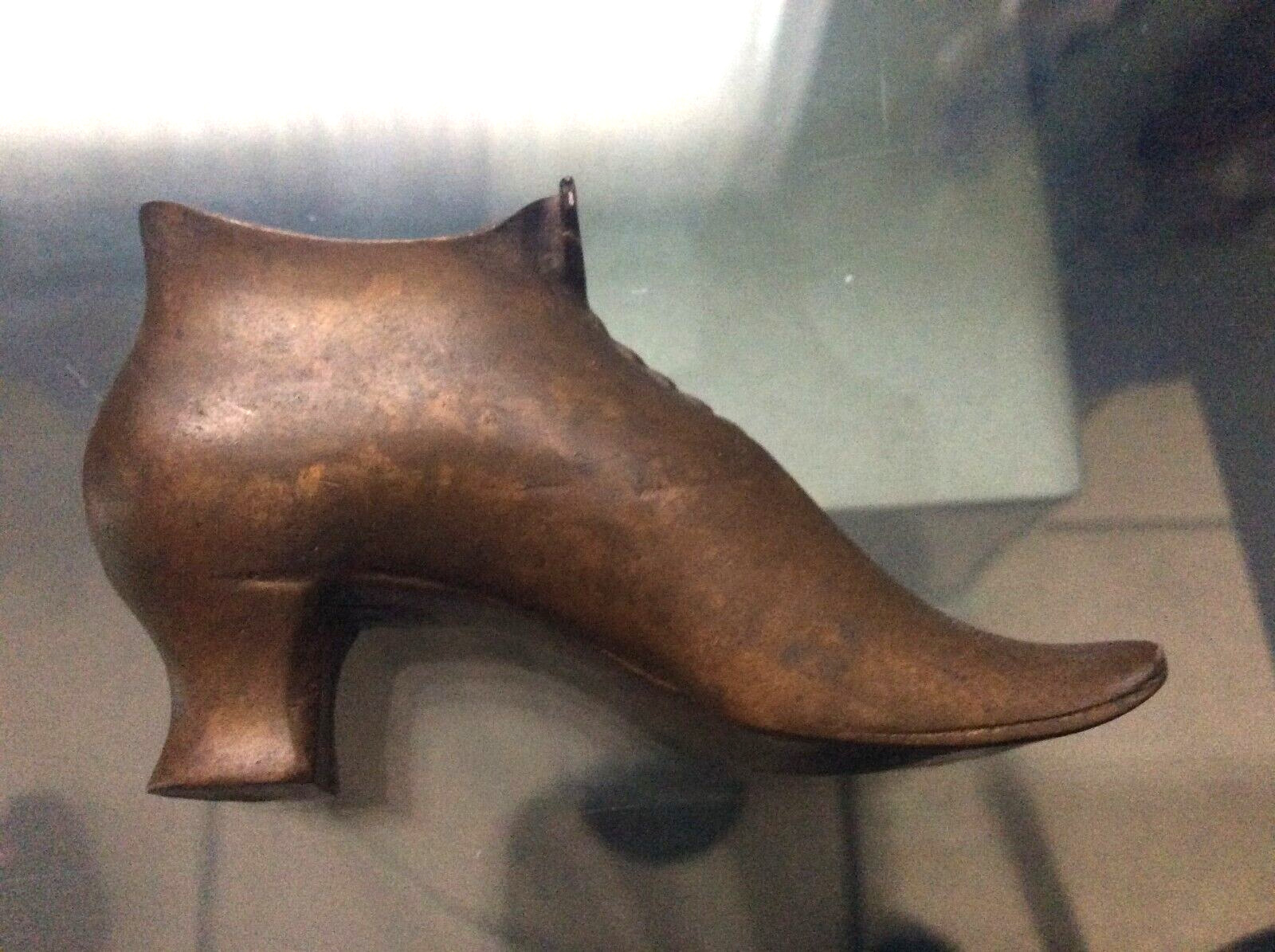 Antique brass or copper heavy mini Shoe Small Figurine Vintage Metal 1800's boot