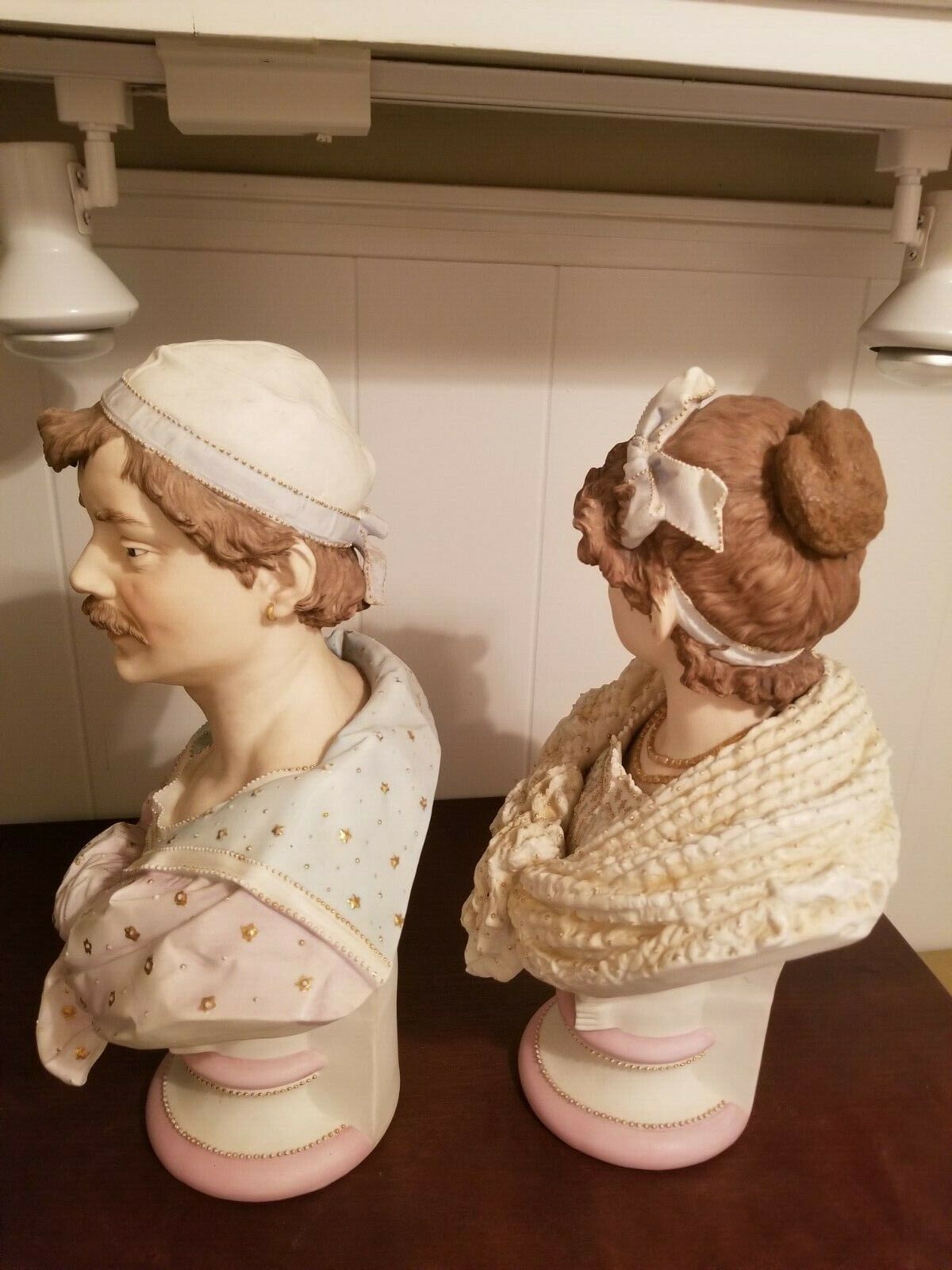 Late 1800's Pair French Bisque Porcelain Busts Sgnd J Suisant 17" t