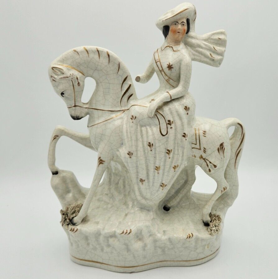 Staffordshire Porcelain Figure of a Queen on a Horse Victorian 1800s Broken Arm