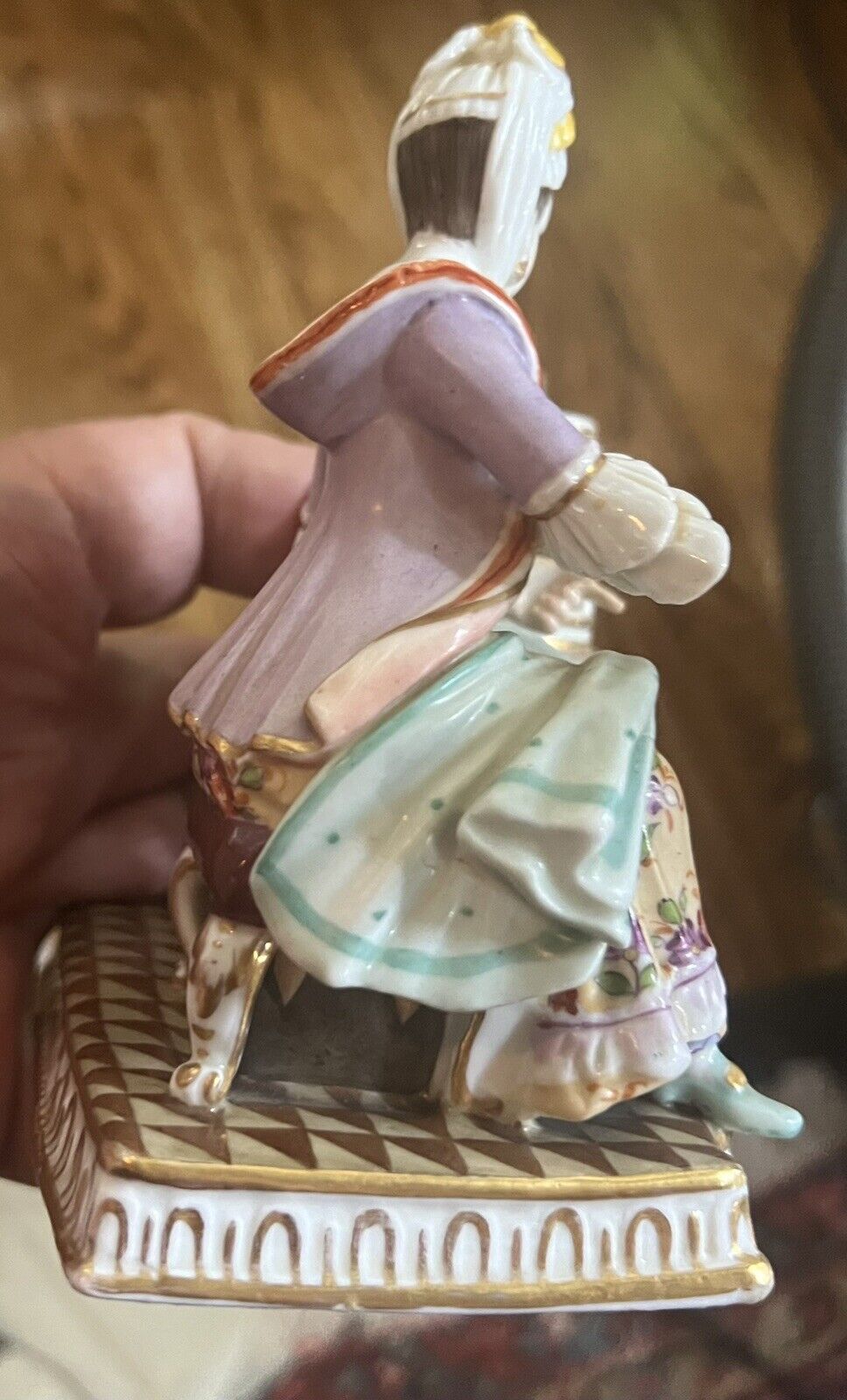 Dresden German Porcelain Figurine of Woman with Birdcage and Bird mid-1800's