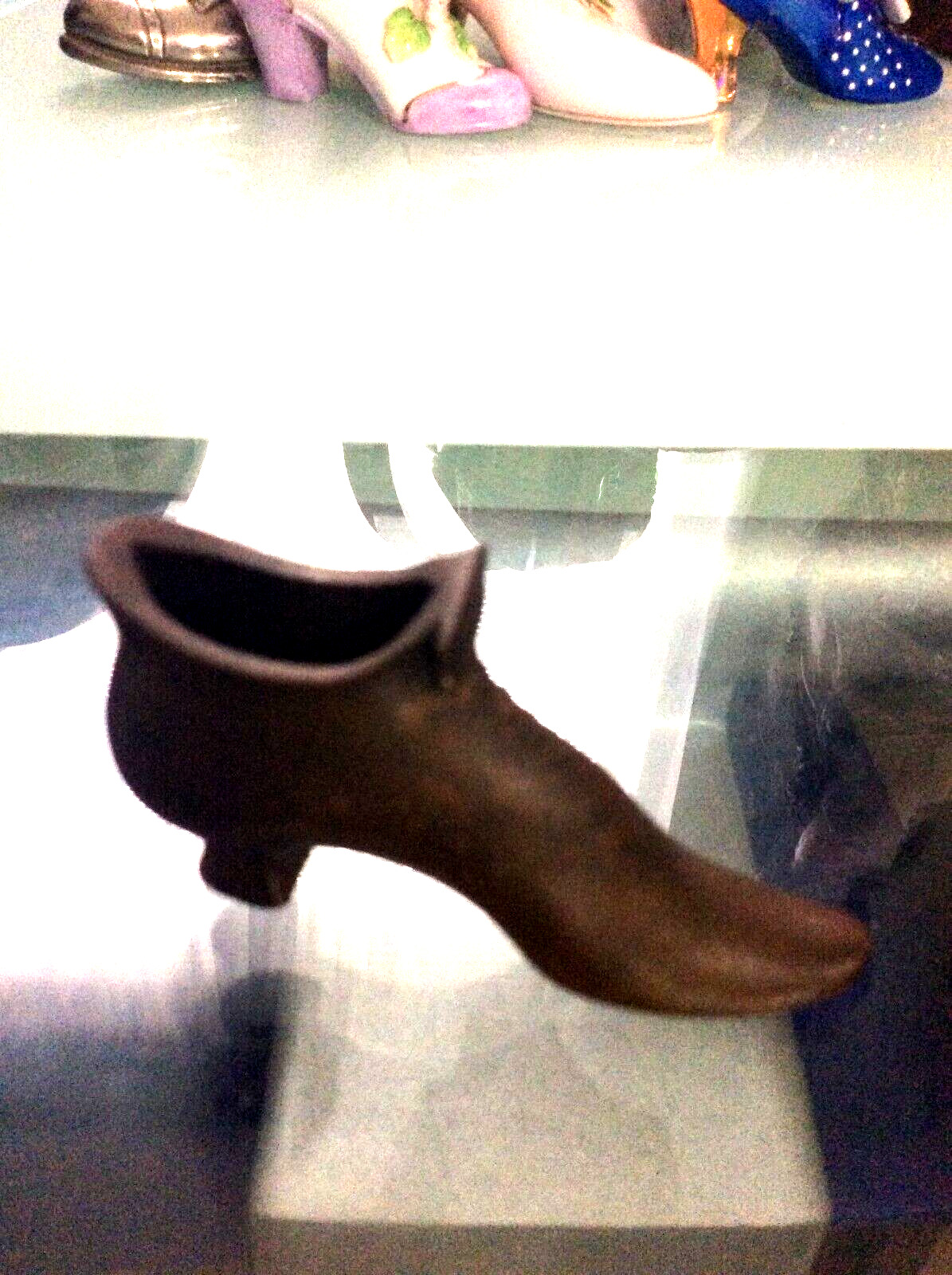 Antique brass or copper heavy mini Shoe Small Figurine Vintage Metal 1800's boot