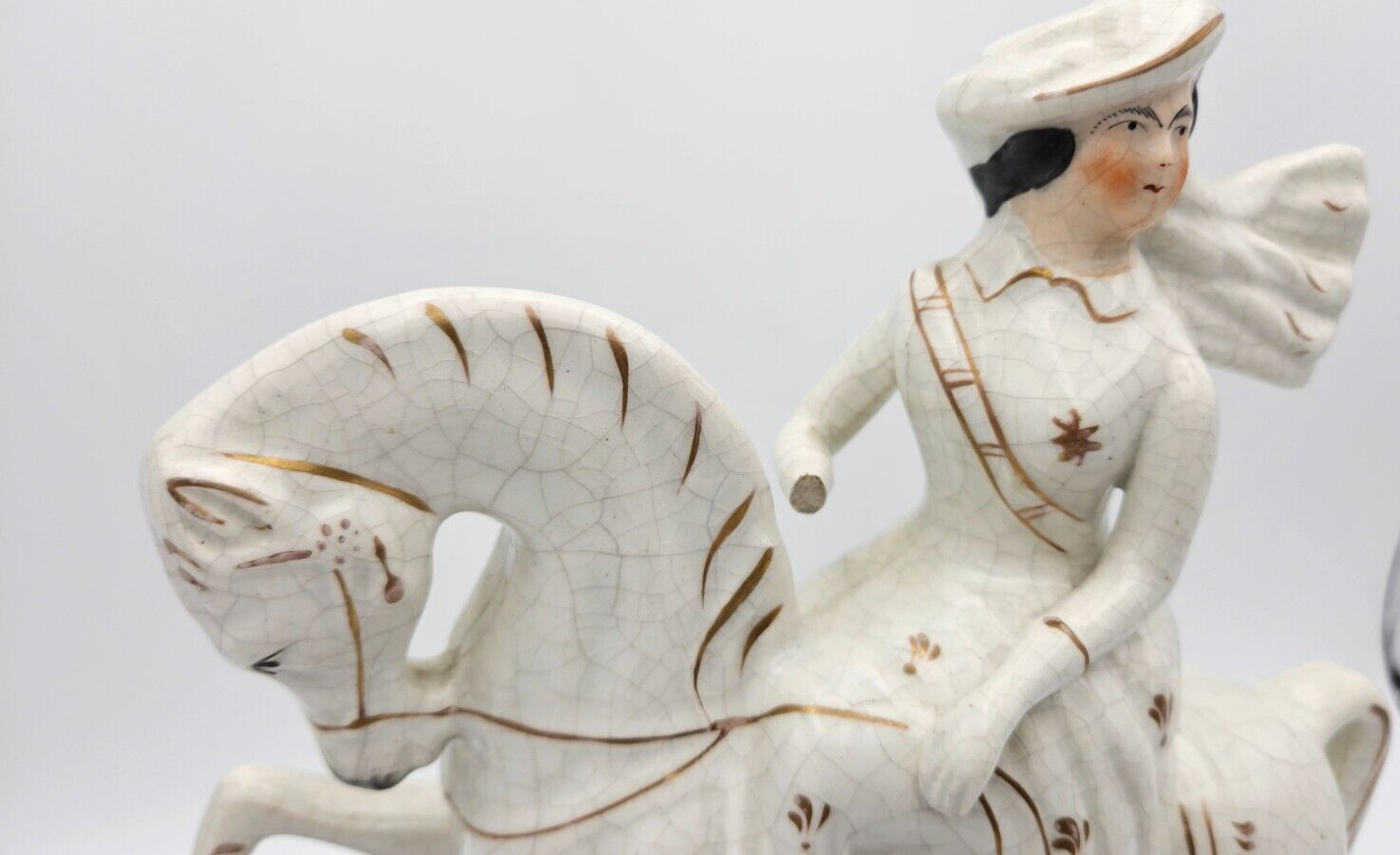 Staffordshire Porcelain Figure of a Queen on a Horse Victorian 1800s Broken Arm