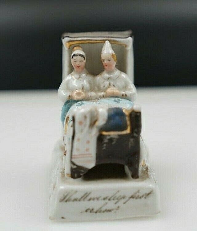 Antique 1800's German Porcelain Ready For Bed, Couple in Bed, Cute Figurine