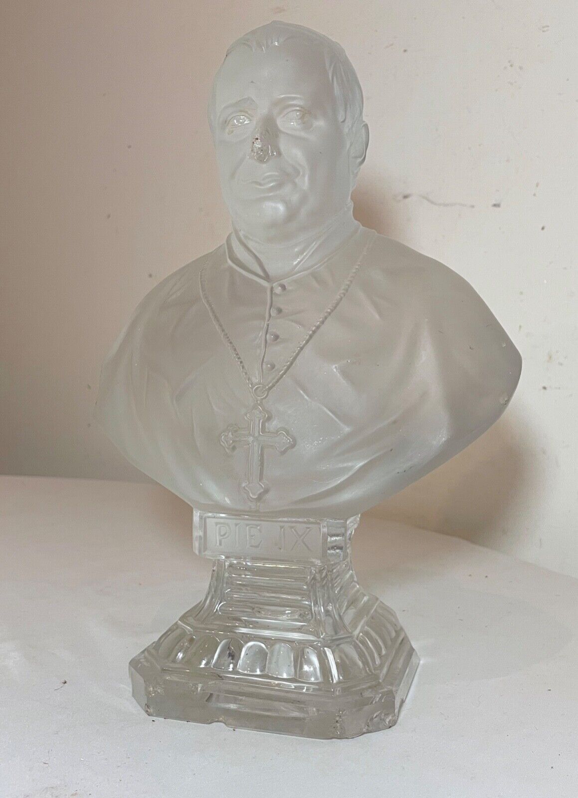 antique 1800s St Louis Depose Pope Pius Pie IX frosted glass crystal bust statue
