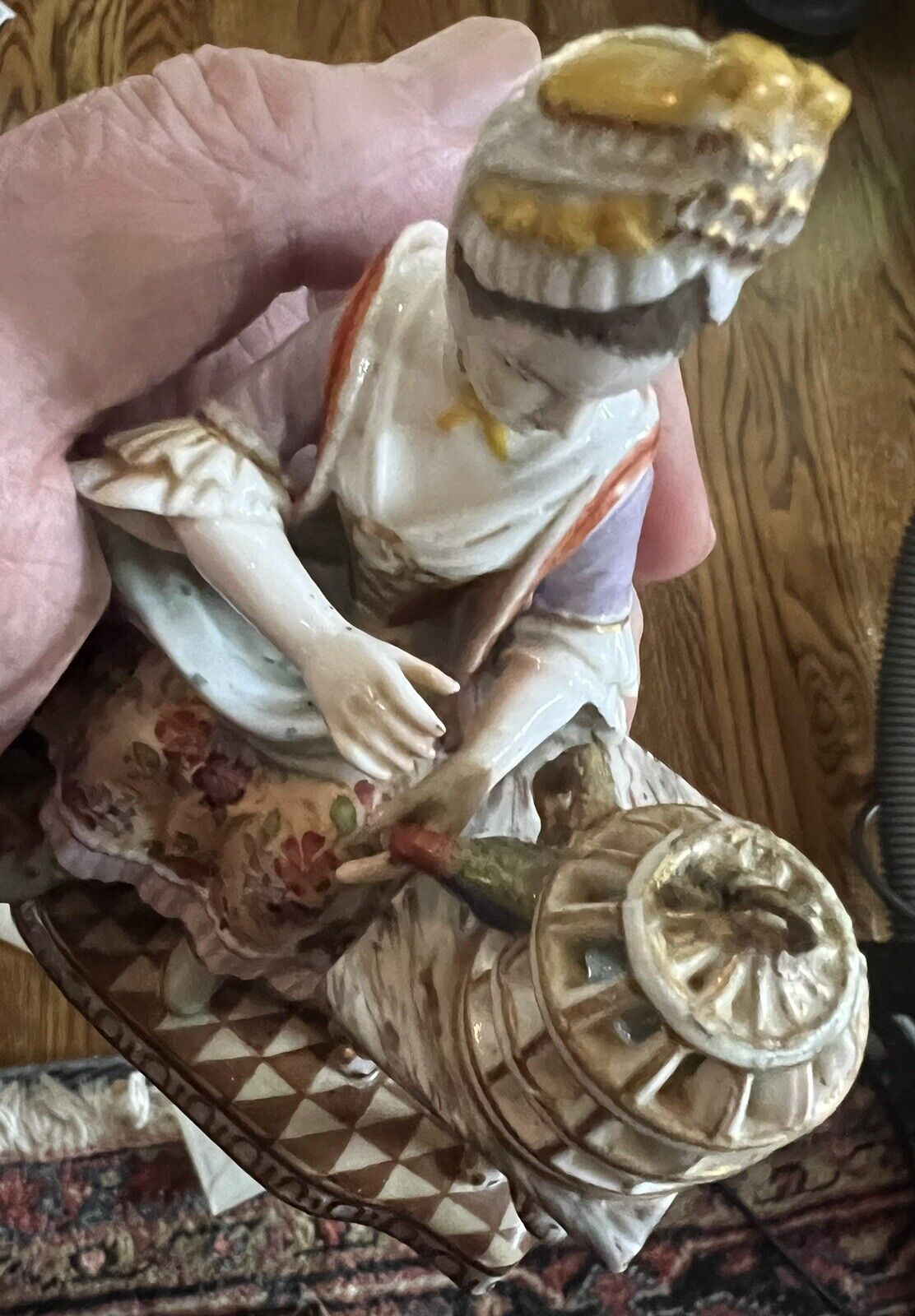 Dresden German Porcelain Figurine of Woman with Birdcage and Bird mid-1800's