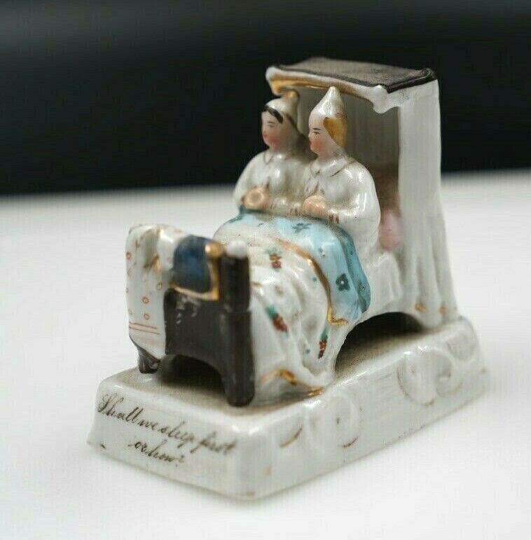Antique 1800's German Porcelain Ready For Bed, Couple in Bed, Cute Figurine