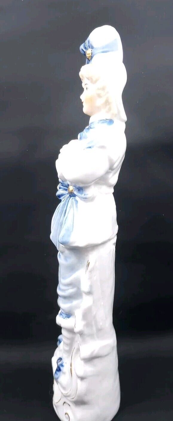 Flat back Porcelain Figurine 1800's Staffordshire Pottery Blue   White Girl 8911