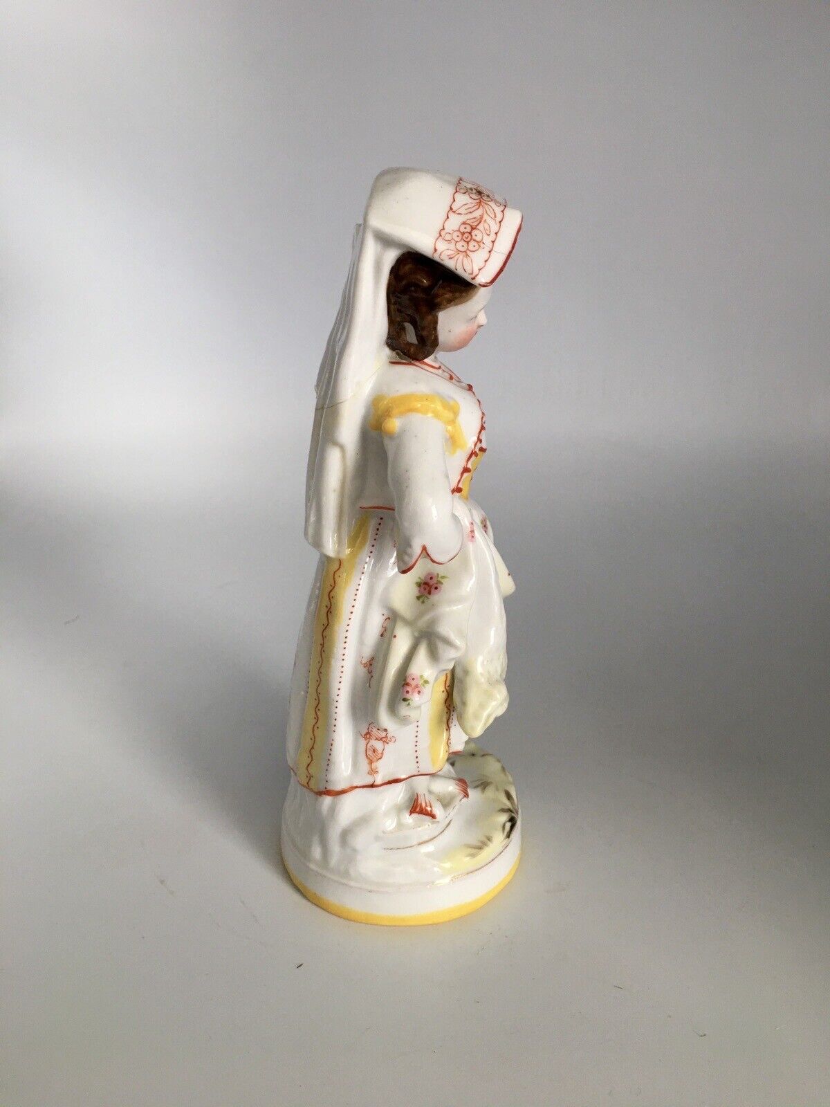 RARE 1800s Conta & Boehme, Germany Hand Painted Lady w/ Basket Figurine 7” Tall