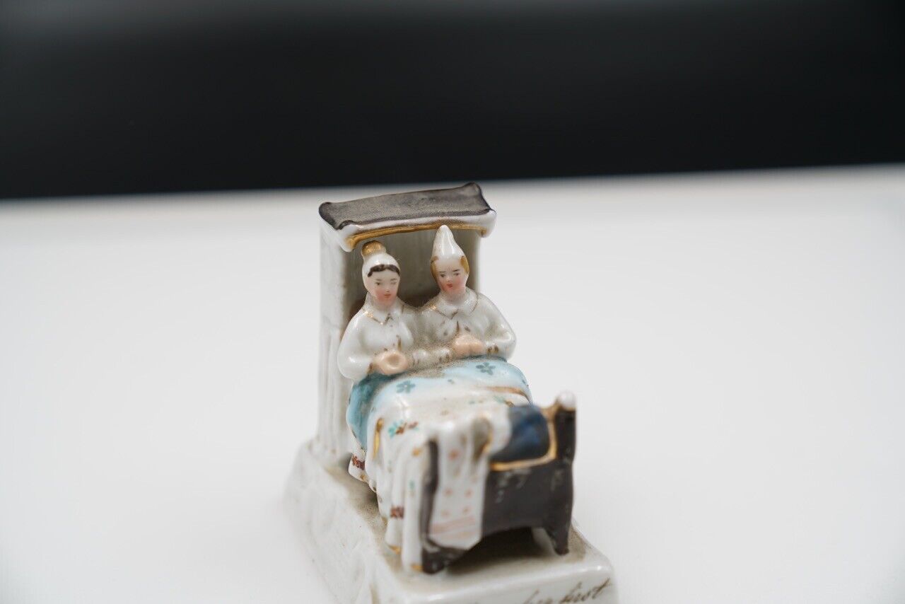 Antique 1800's German Porcelain Ready For Bed, Couple in Bed, Cute Figurine