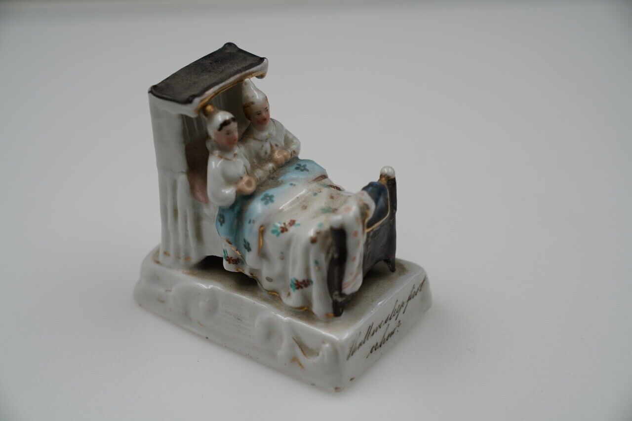Antique 1800's German Porcelain Ready For Bed, Couple in Bed, Cute Figurine