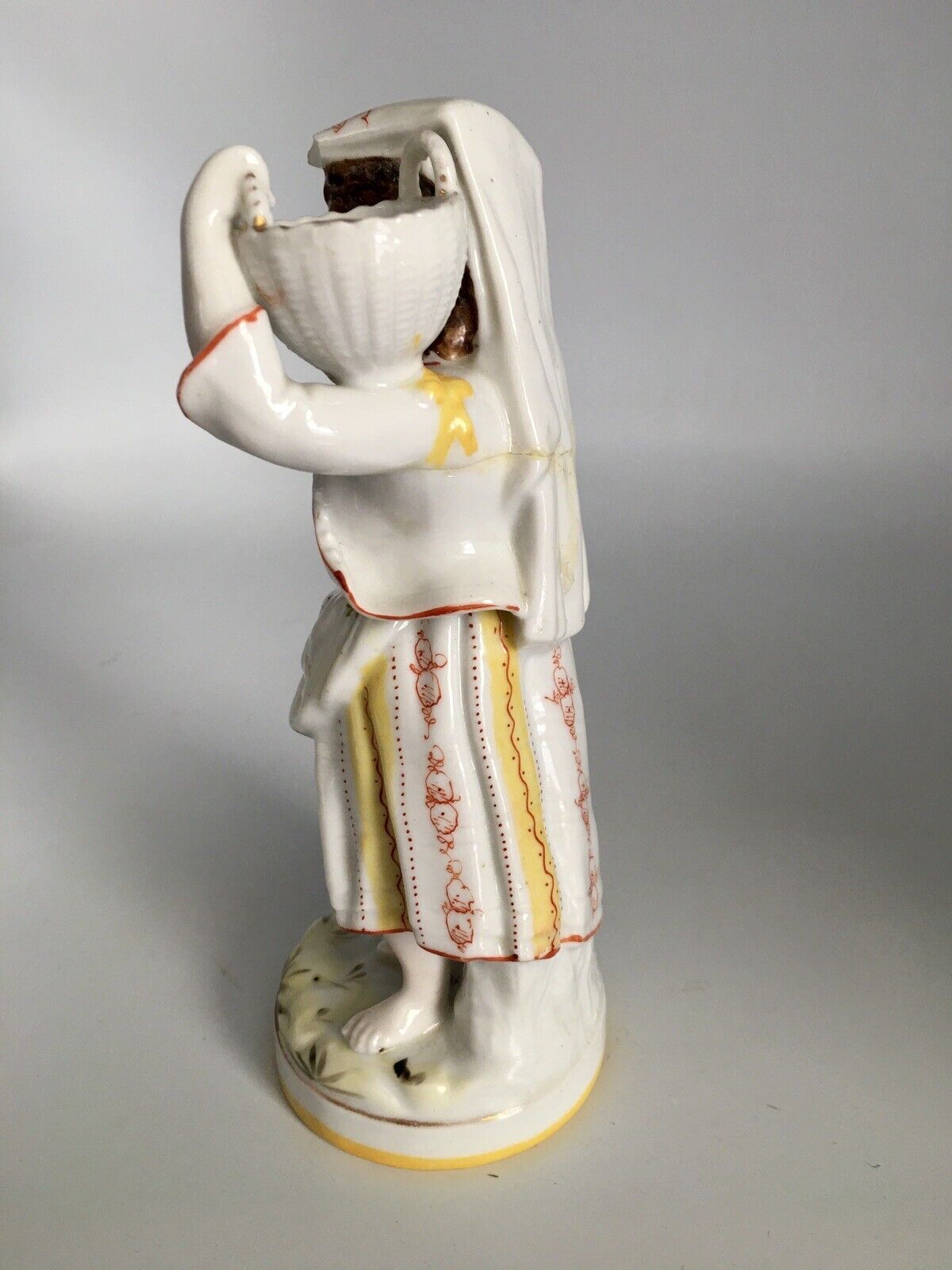 RARE 1800s Conta & Boehme, Germany Hand Painted Lady w/ Basket Figurine 7” Tall
