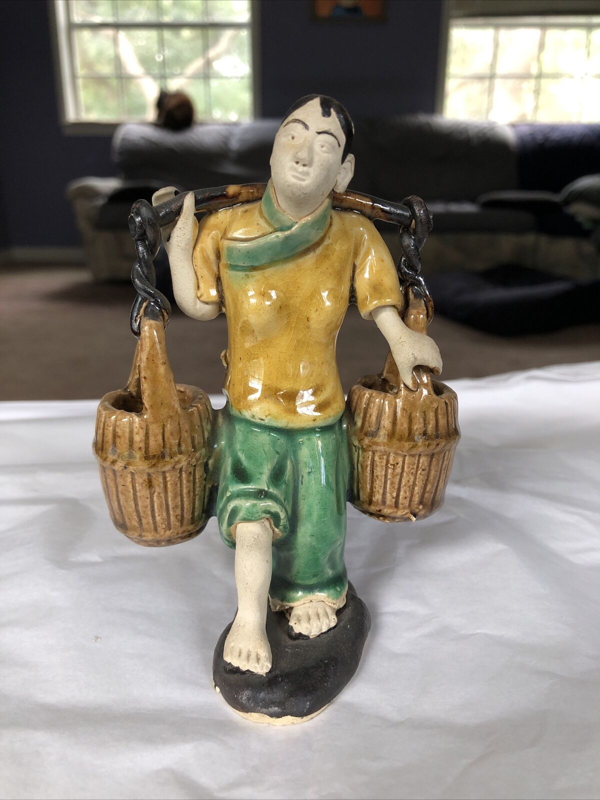 Antique Chinese Qing Dynasty, 1800’s Shiwan Art Pottery Mud Man, Woman Statue