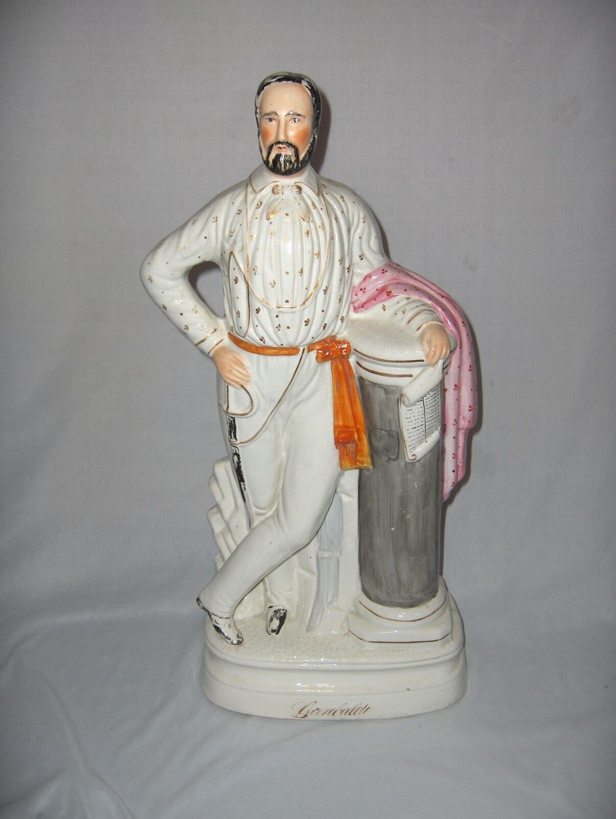 Vintage 1800's Lrge Staffordshire Figurine Statue Garibaldi 19" Orange Sash NICE