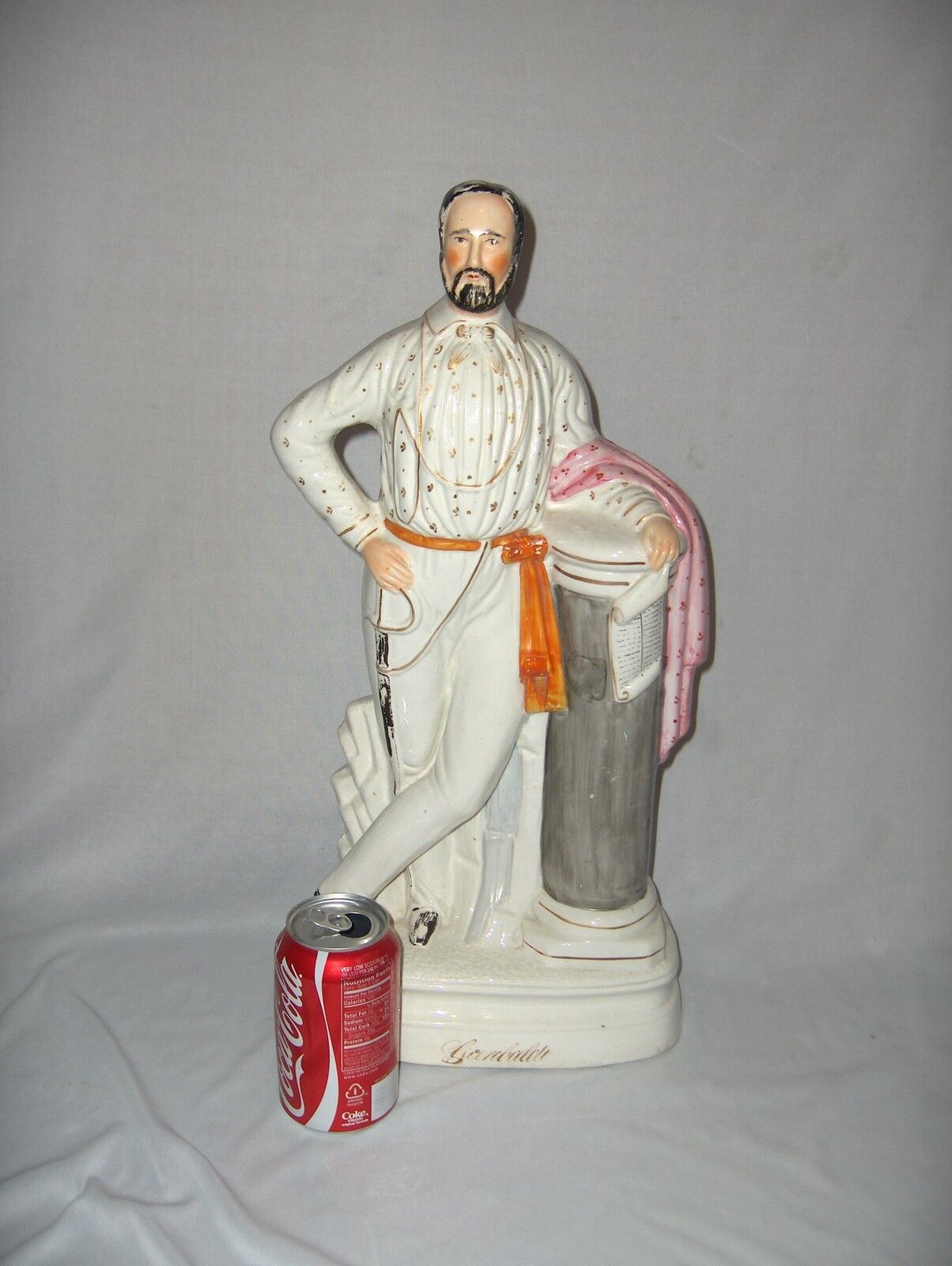 Vintage 1800's Lrge Staffordshire Figurine Statue Garibaldi 19" Orange Sash NICE