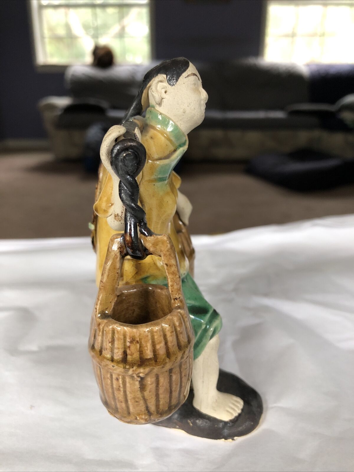 Antique Chinese Qing Dynasty, 1800’s Shiwan Art Pottery Mud Man, Woman Statue