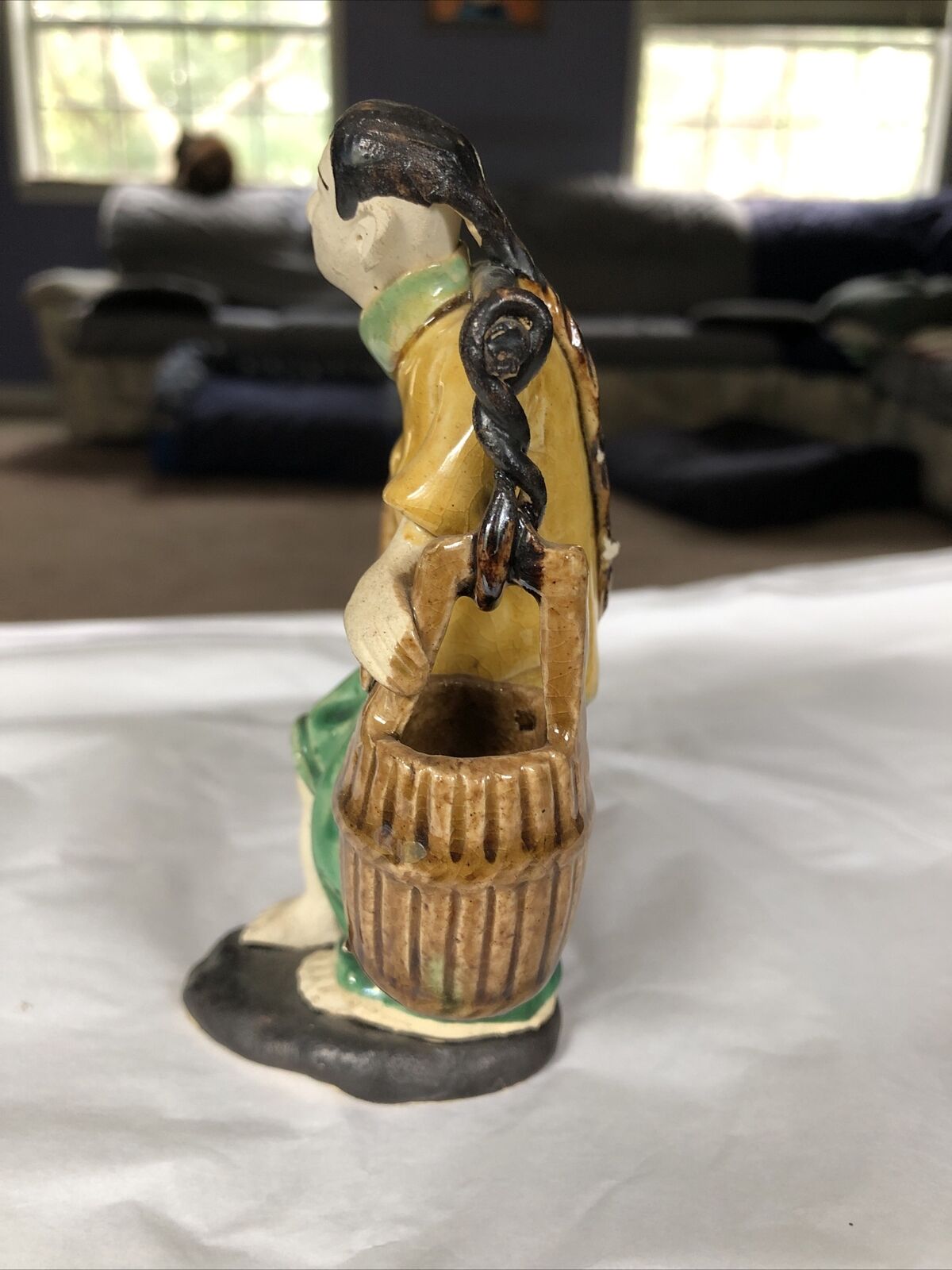 Antique Chinese Qing Dynasty, 1800’s Shiwan Art Pottery Mud Man, Woman Statue