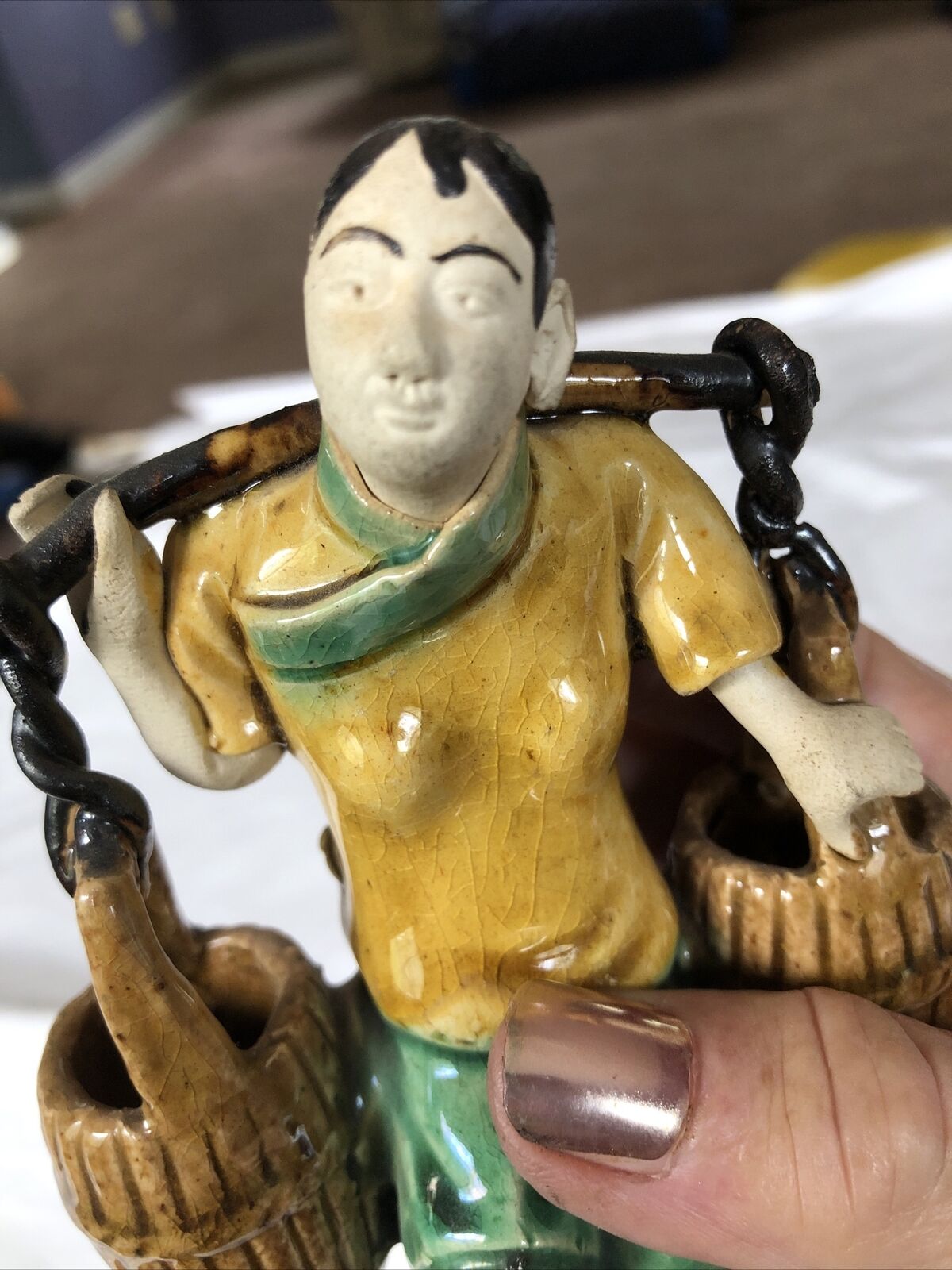 Antique Chinese Qing Dynasty, 1800’s Shiwan Art Pottery Mud Man, Woman Statue