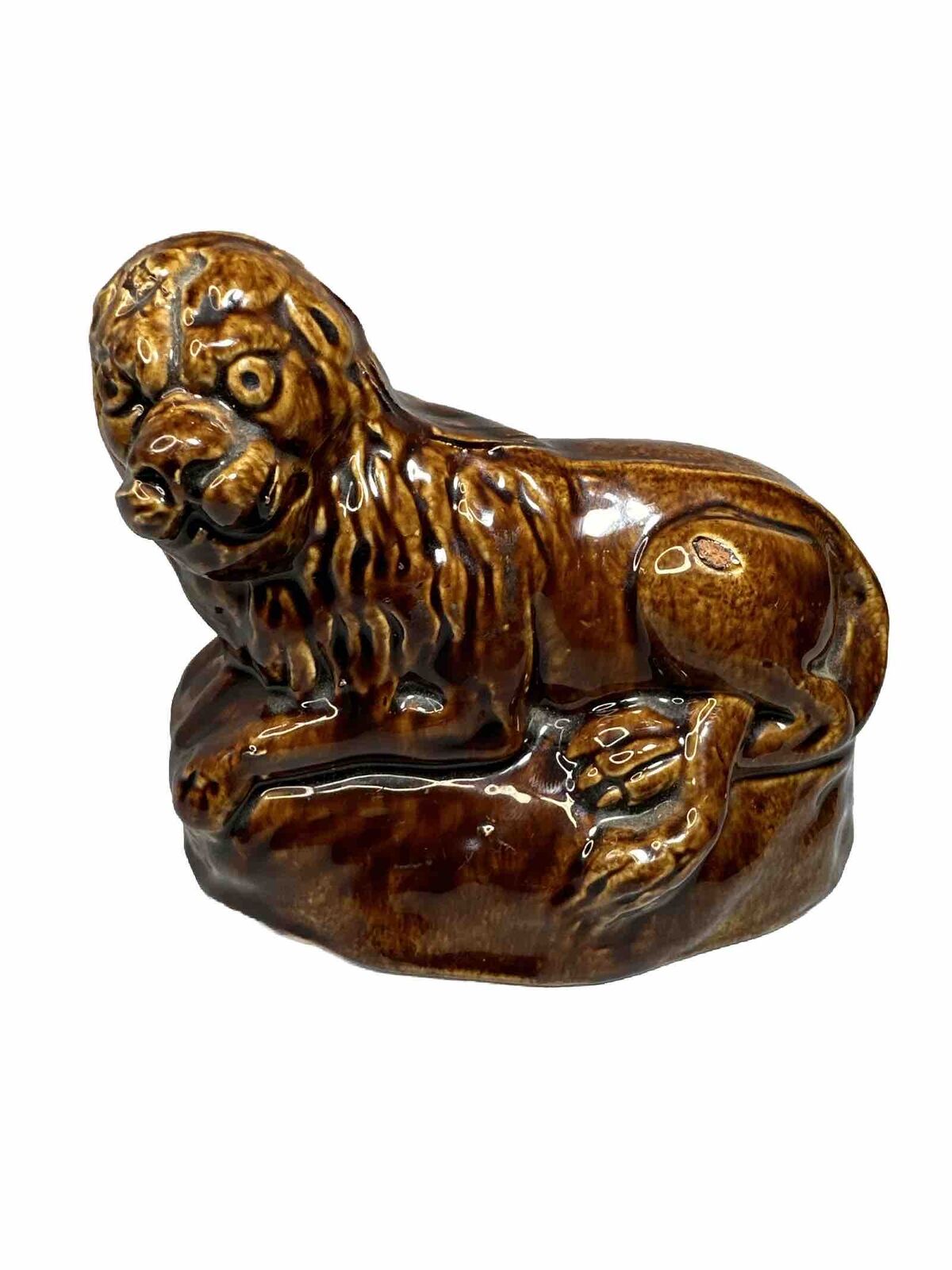 VERY RARE 1800s ANTIQUE RECLINING LION ROCKINGHAM STAFFORSHIRE YELLOW WARE MINT