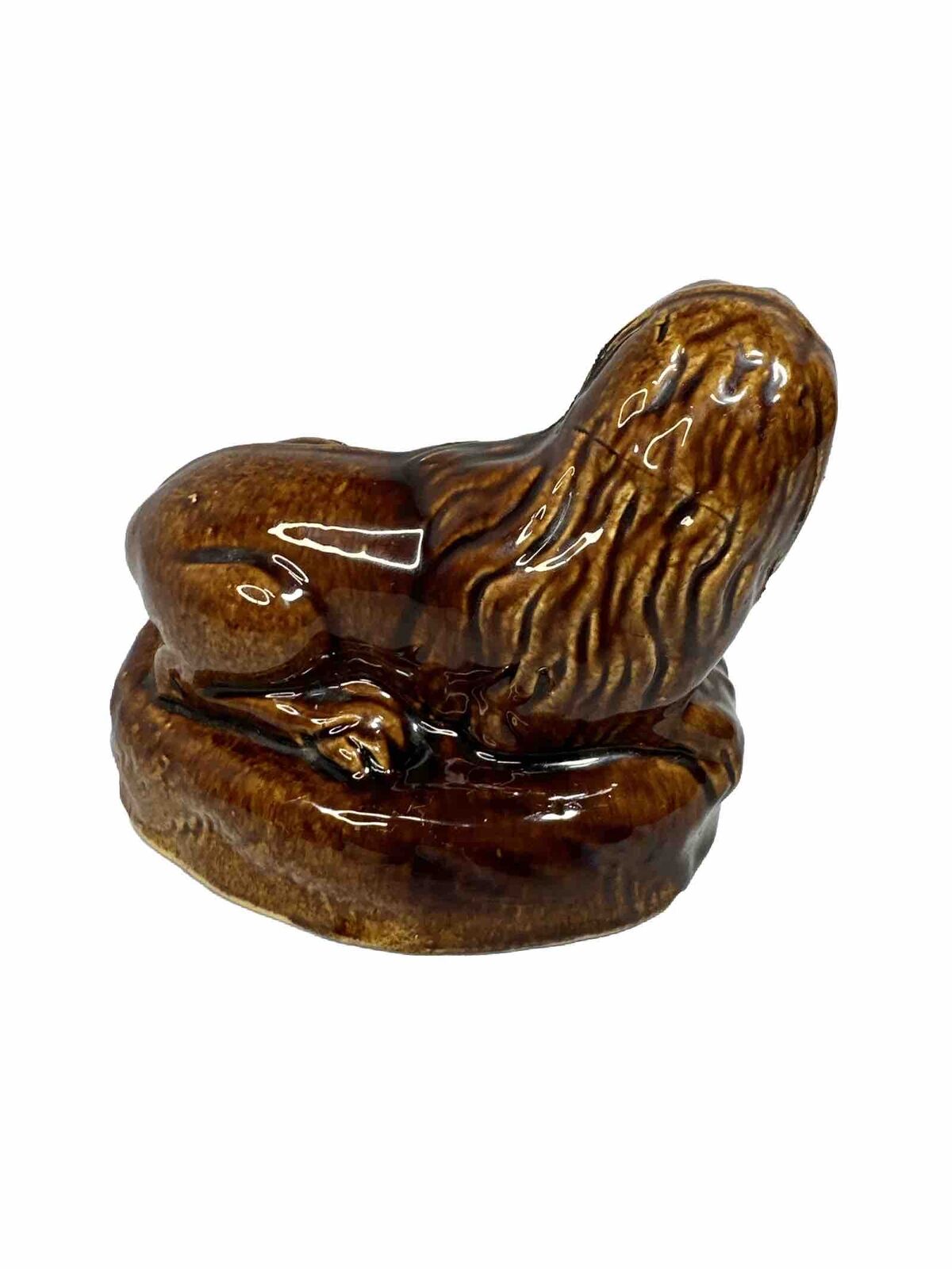 VERY RARE 1800s ANTIQUE RECLINING LION ROCKINGHAM STAFFORSHIRE YELLOW WARE MINT