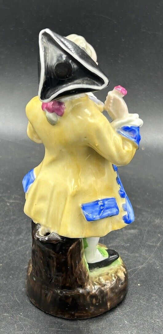 Antique Early 1800s Porcelain Boy W/ Tricorn Hat Flower In Hand 5” Tall