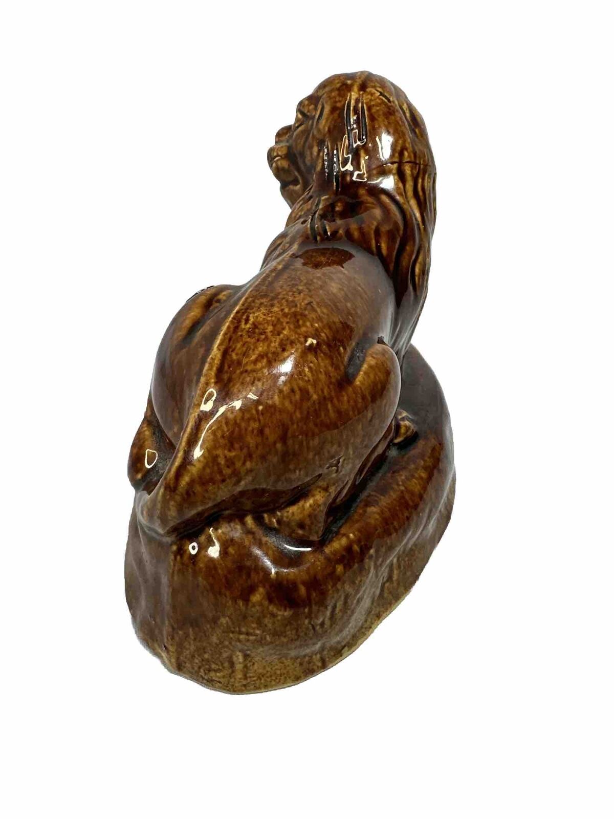 VERY RARE 1800s ANTIQUE RECLINING LION ROCKINGHAM STAFFORSHIRE YELLOW WARE MINT