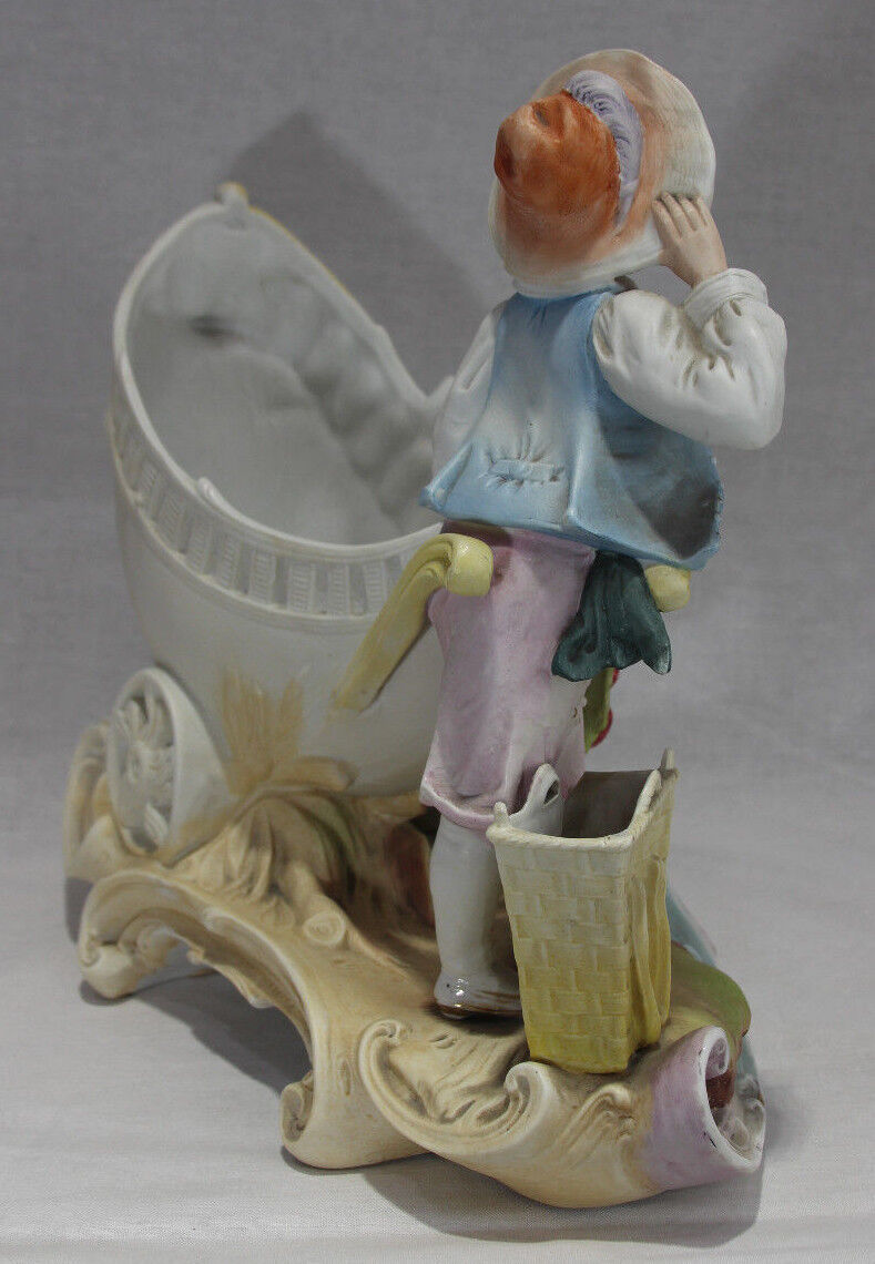 Antique Porcelain Figure of Boy with Cart and Apples - 10 1/2" Tall Figurine 