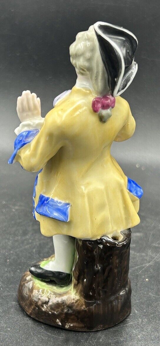 Antique Early 1800s Porcelain Boy W/ Tricorn Hat Flower In Hand 5” Tall