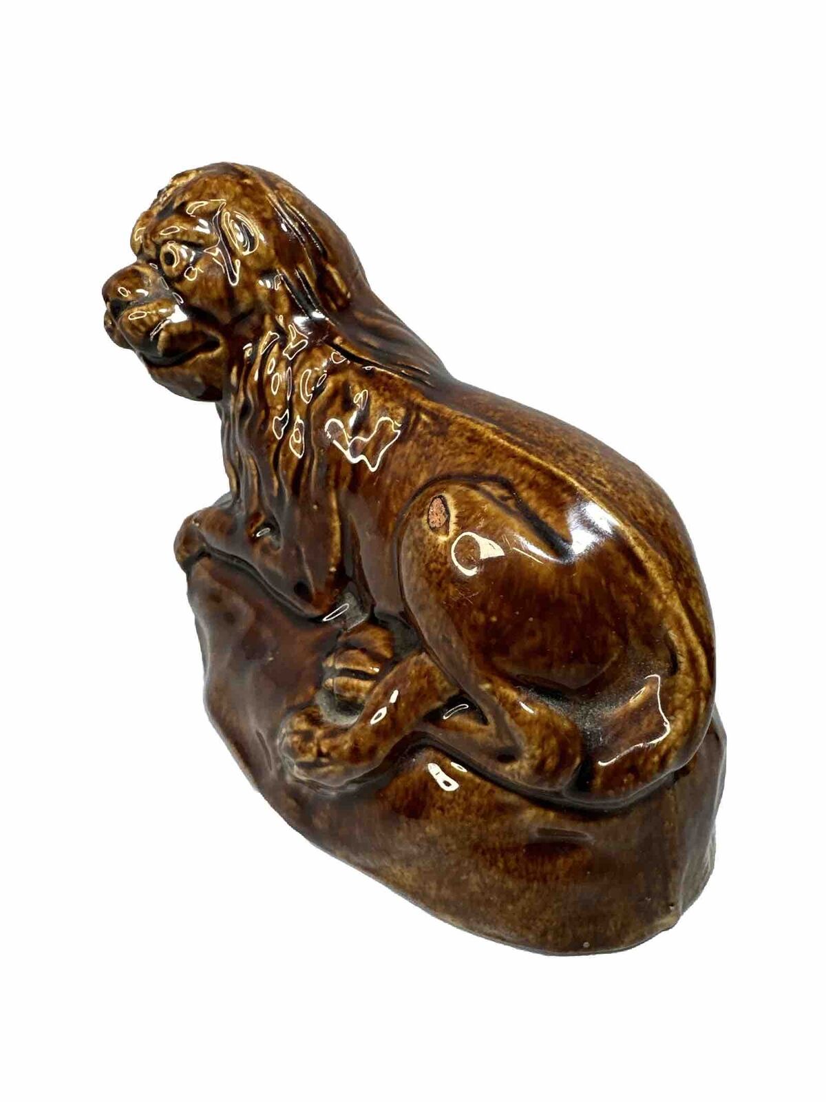 VERY RARE 1800s ANTIQUE RECLINING LION ROCKINGHAM STAFFORSHIRE YELLOW WARE MINT