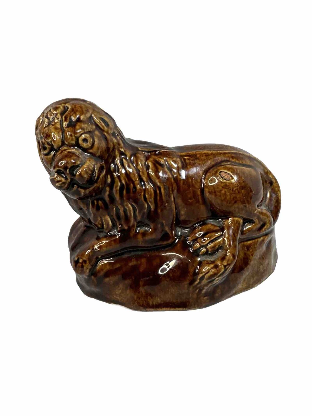 VERY RARE 1800s ANTIQUE RECLINING LION ROCKINGHAM STAFFORSHIRE YELLOW WARE MINT