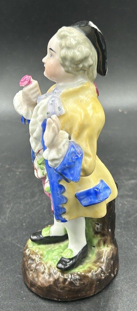 Antique Early 1800s Porcelain Boy W/ Tricorn Hat Flower In Hand 5” Tall