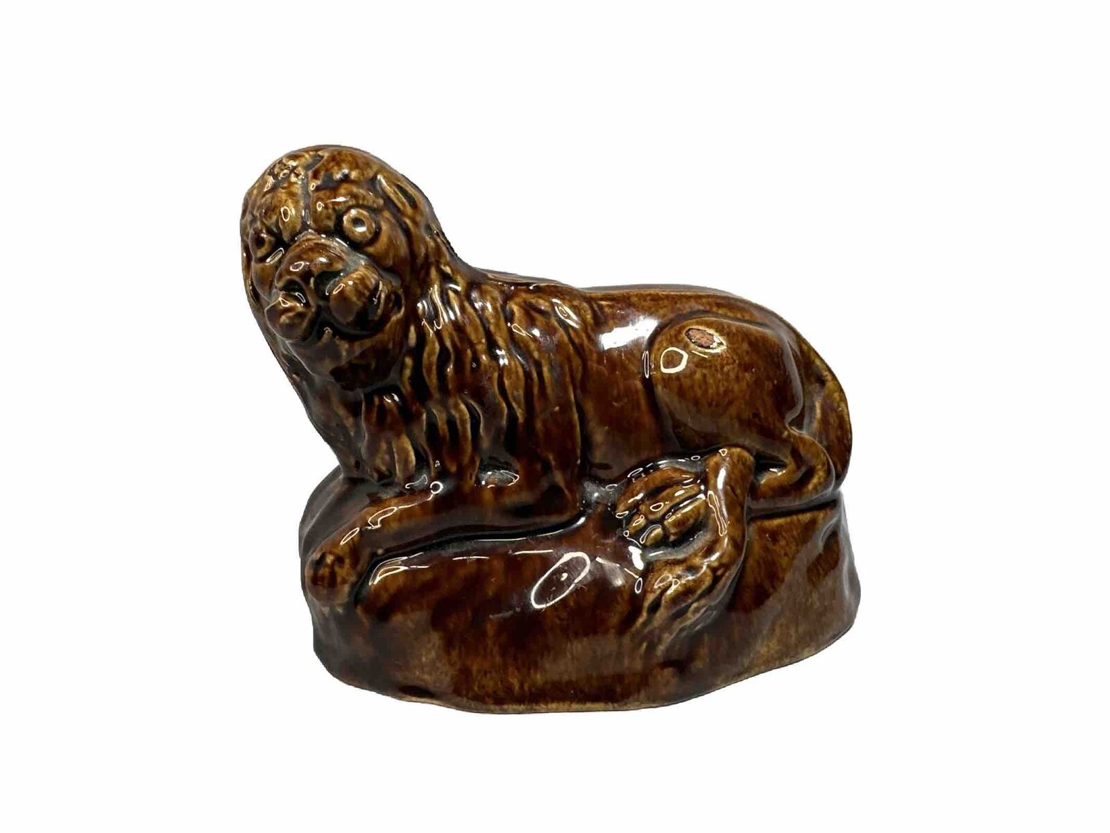 VERY RARE 1800s ANTIQUE RECLINING LION ROCKINGHAM STAFFORSHIRE YELLOW WARE MINT