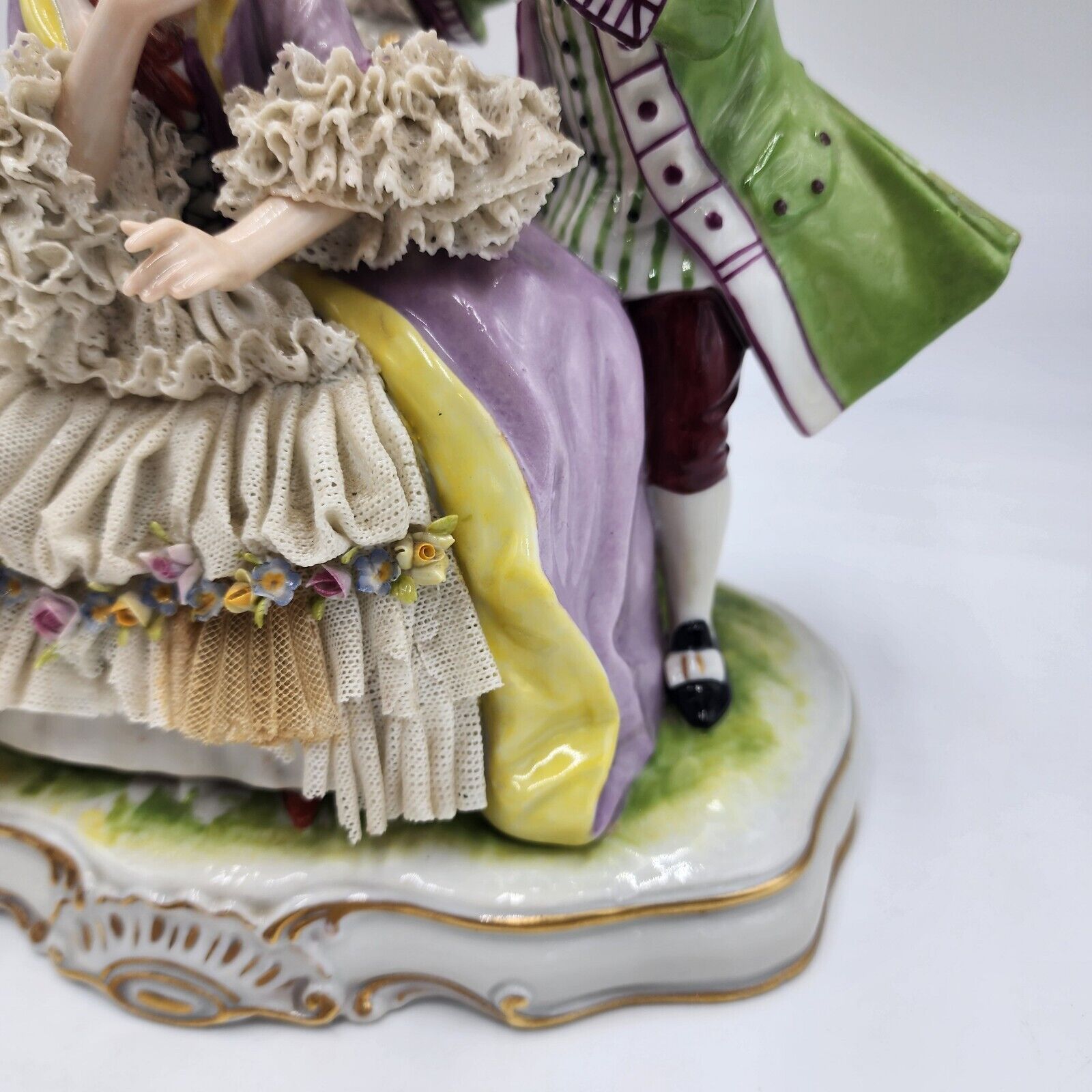 Antique Signed CARL THIEME Dresden Lace Potschappel Figurine Rococo Couple