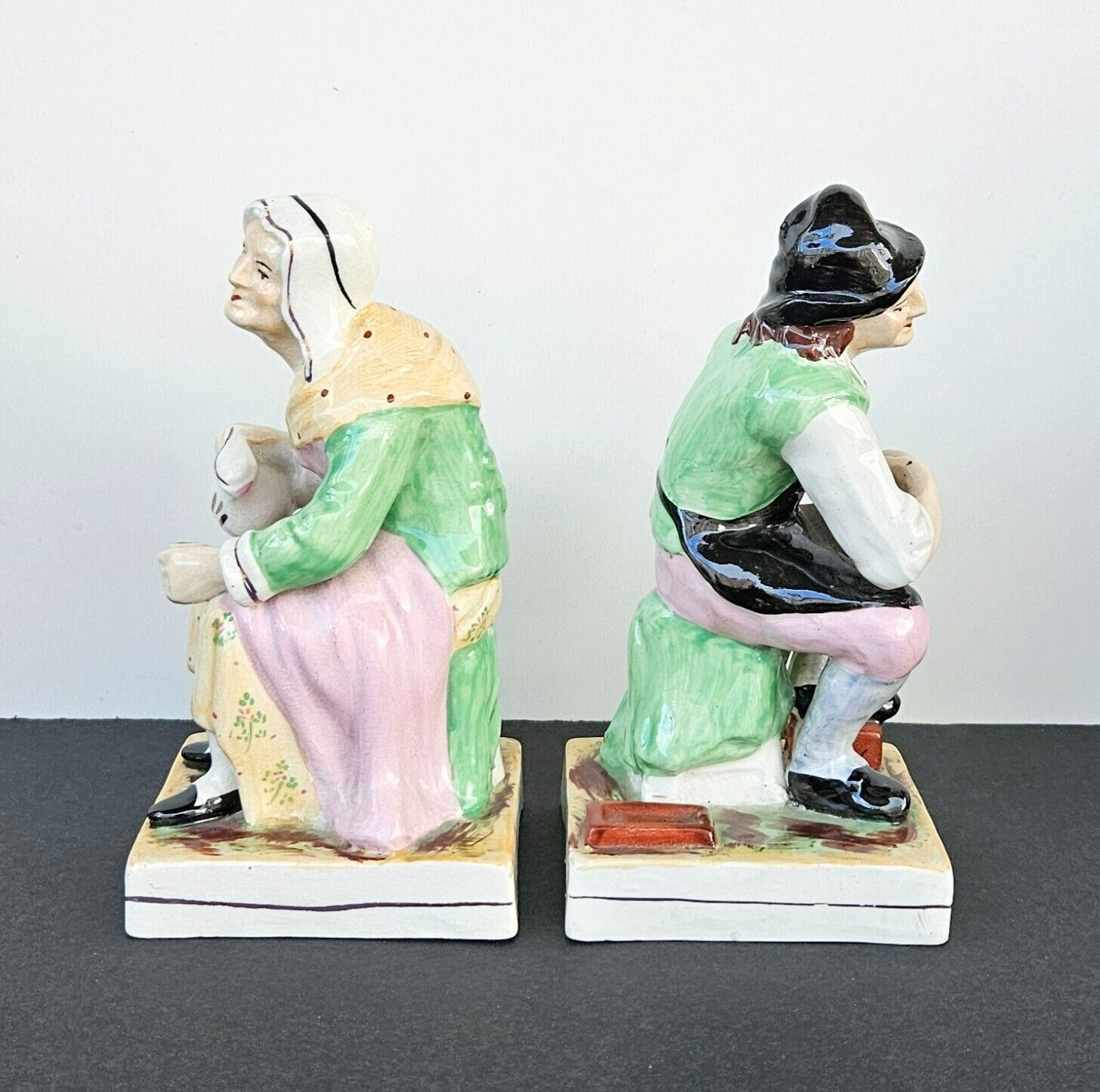 Antique Old Staffordshire Porcelain Figurines Cobbler and His Wife England 1800s