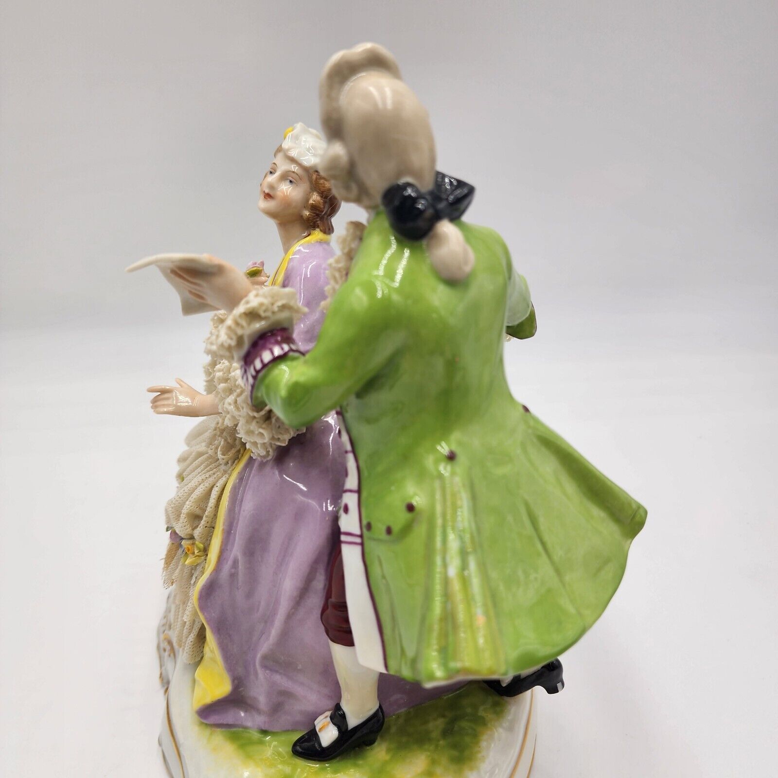 Antique Signed CARL THIEME Dresden Lace Potschappel Figurine Rococo Couple