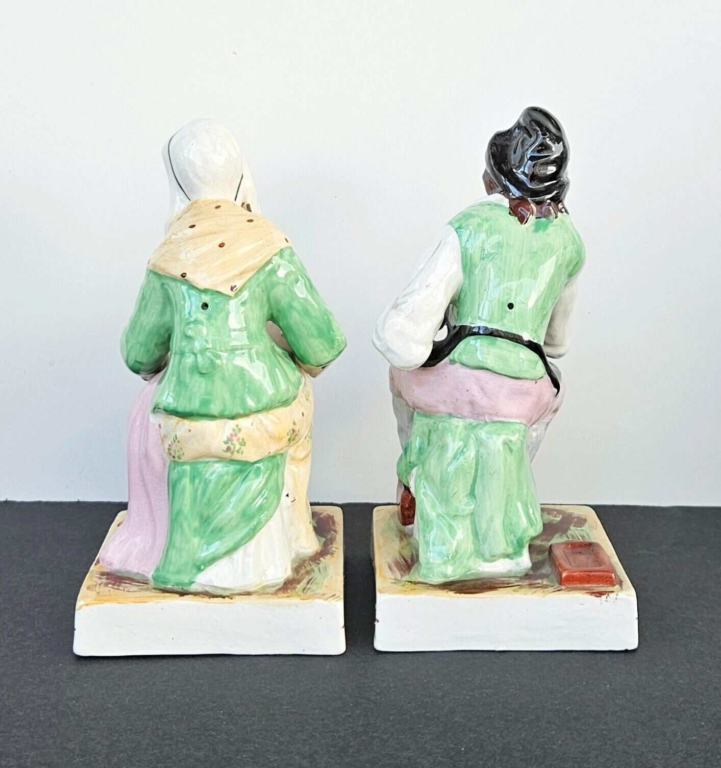 Antique Old Staffordshire Porcelain Figurines Cobbler and His Wife England 1800s