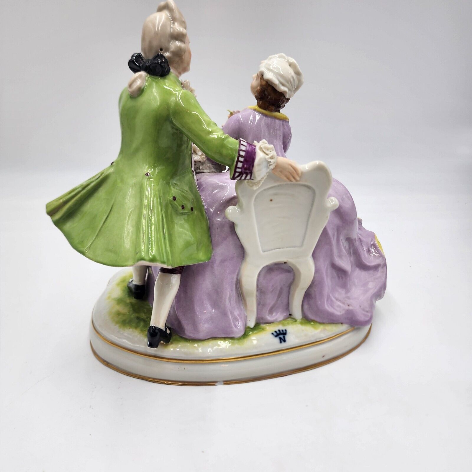 Antique Signed CARL THIEME Dresden Lace Potschappel Figurine Rococo Couple