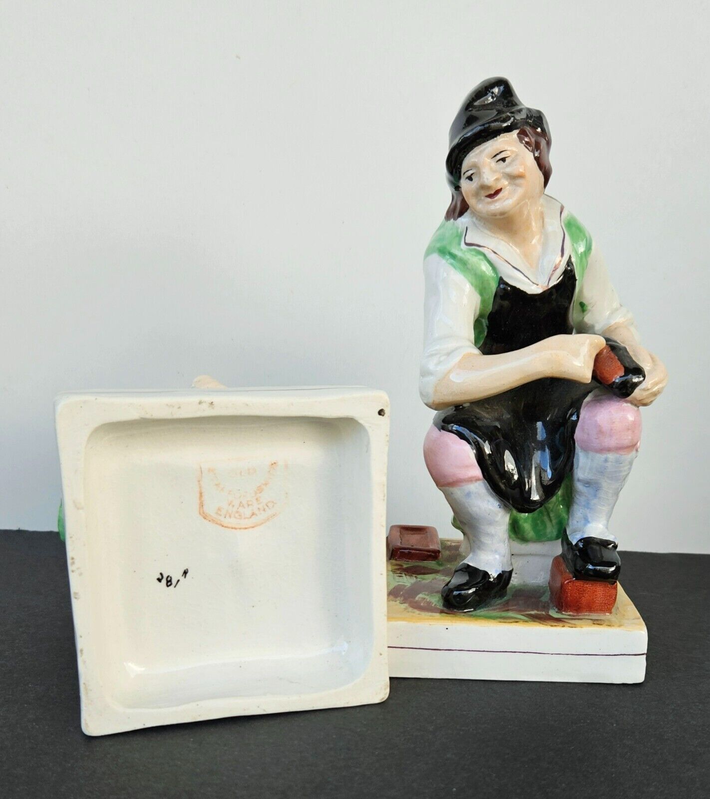 Antique Old Staffordshire Porcelain Figurines Cobbler and His Wife England 1800s
