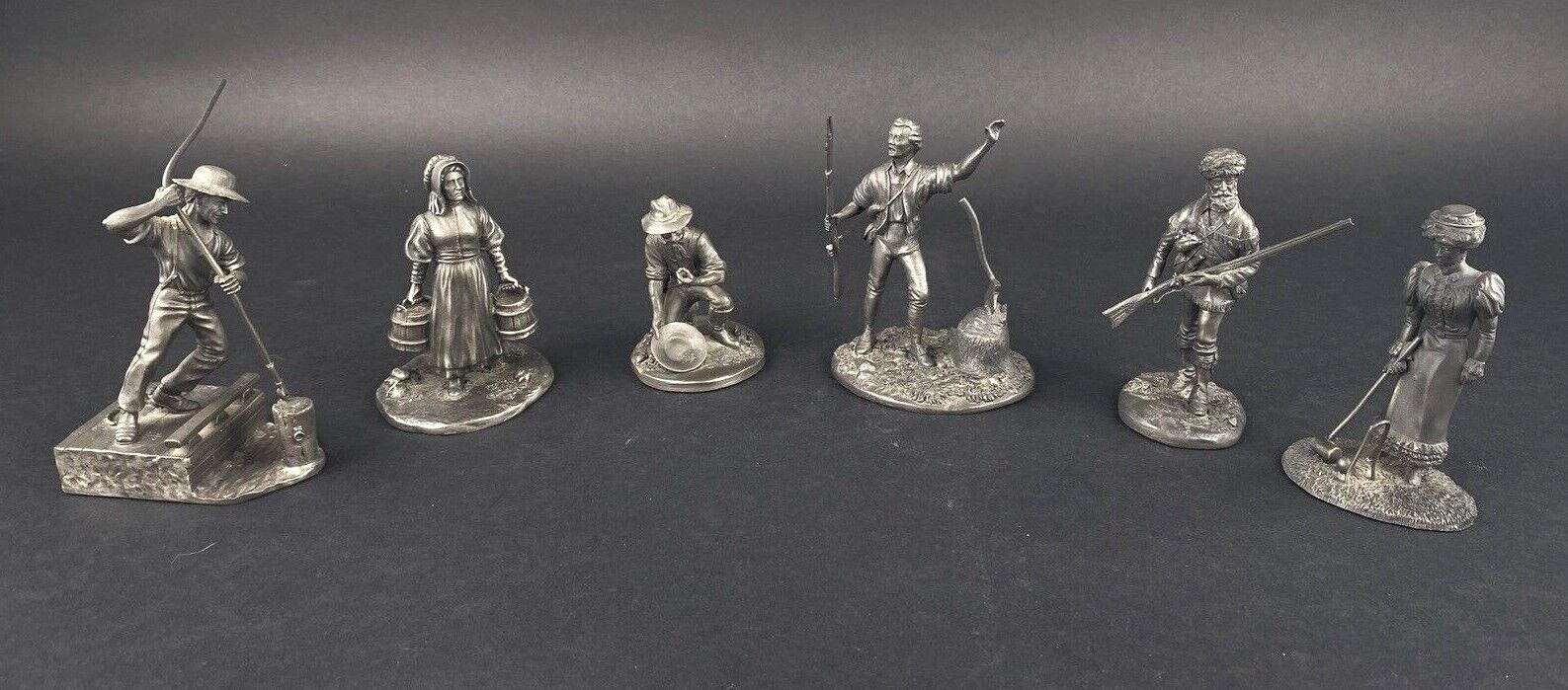 Vintage Franklin Mint Fine Pewter Figurines 1800s Colonial America USA Lot of 6 