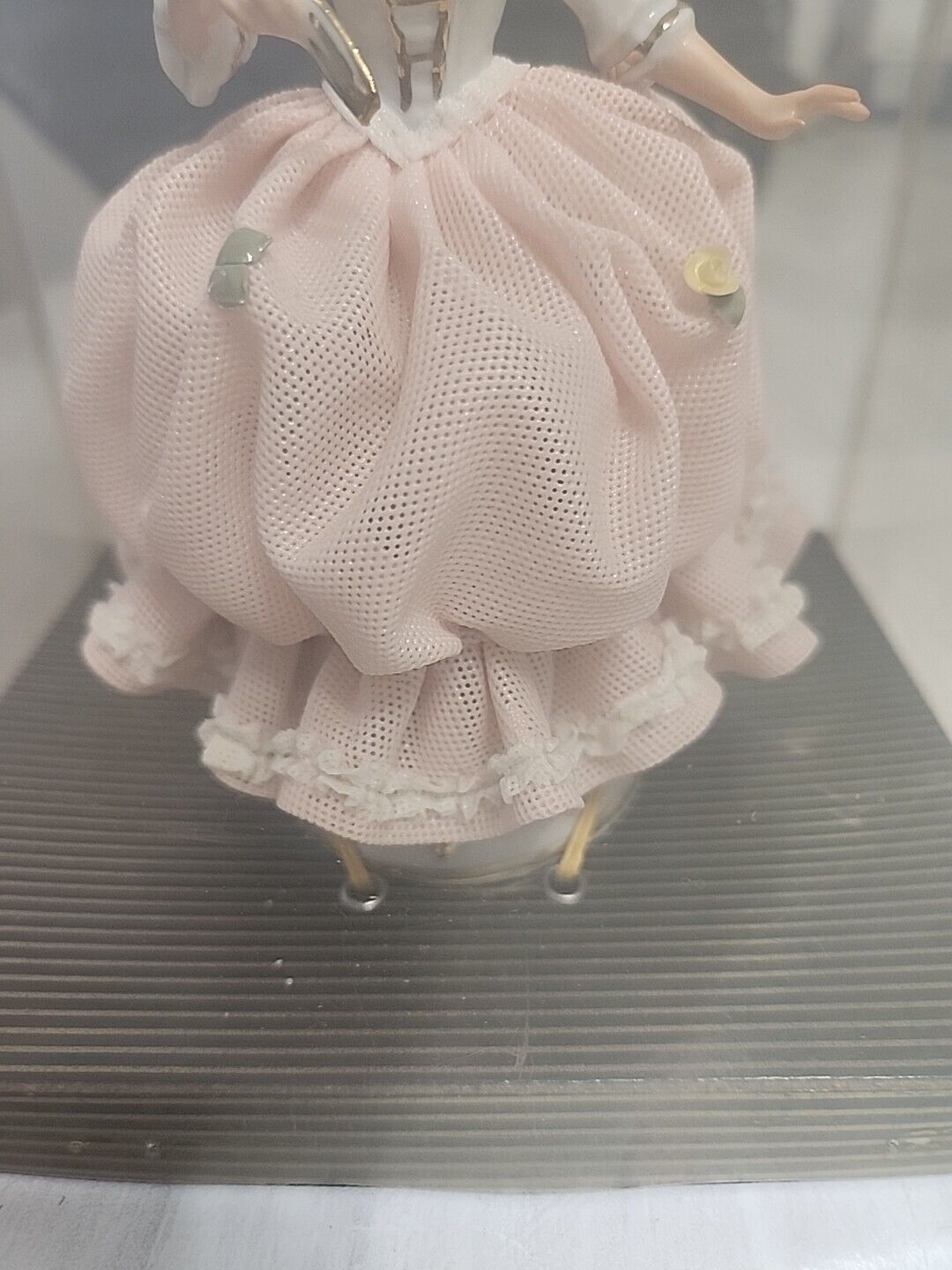 VINTAGE DRESDEN GERMANY LADY IN PINK GOWN FIGURINE 6" NEVER OUT OF BOX