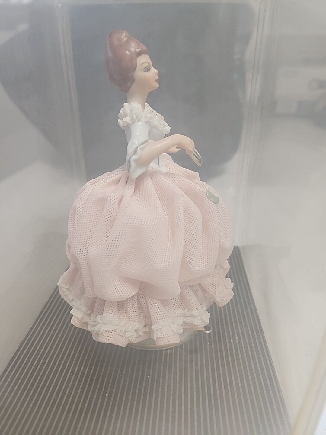 VINTAGE DRESDEN GERMANY LADY IN PINK GOWN FIGURINE 6" NEVER OUT OF BOX